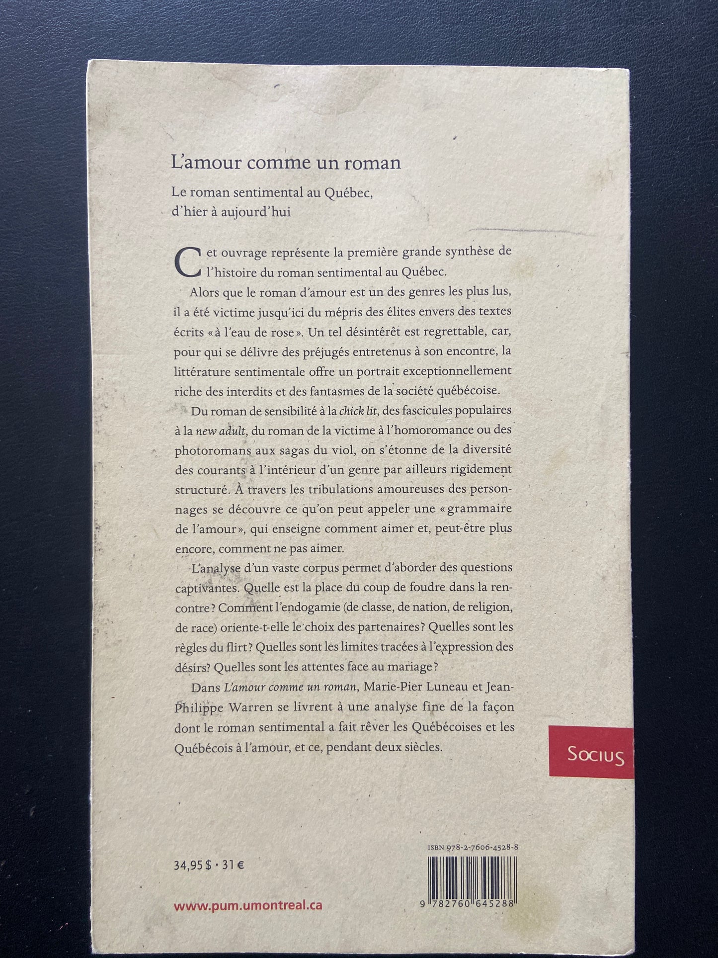 L'AMOUR COMME UN ROMAN - LE ROMAN SENTIMENTAL AU QUÉBEC