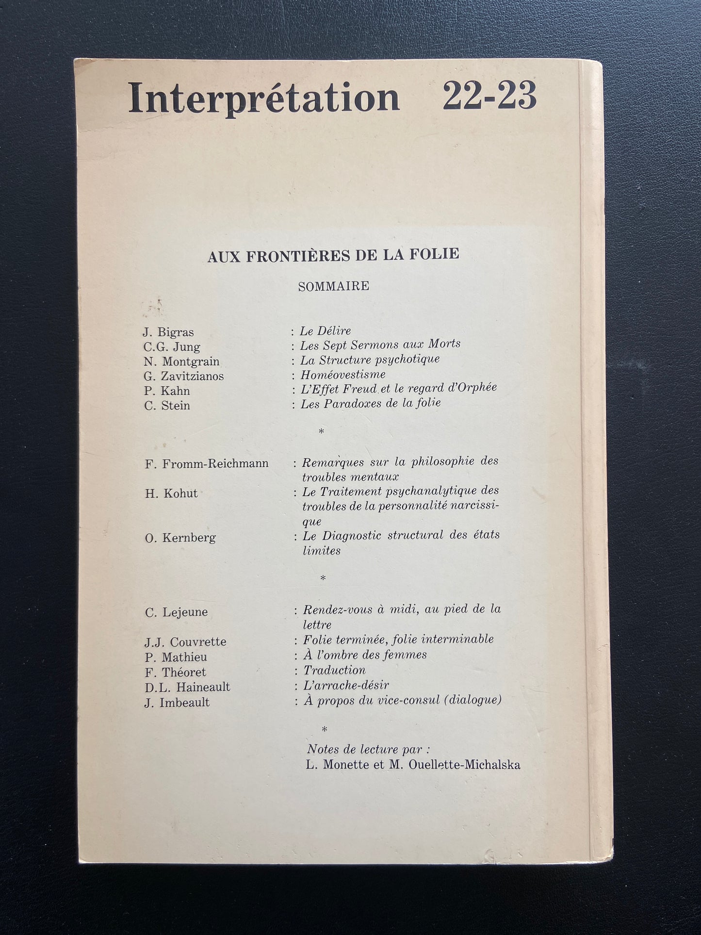 REVUE INTERPRÉTATION - N°22-23 - AUX FRONTIÈRES DE LA FOLIE