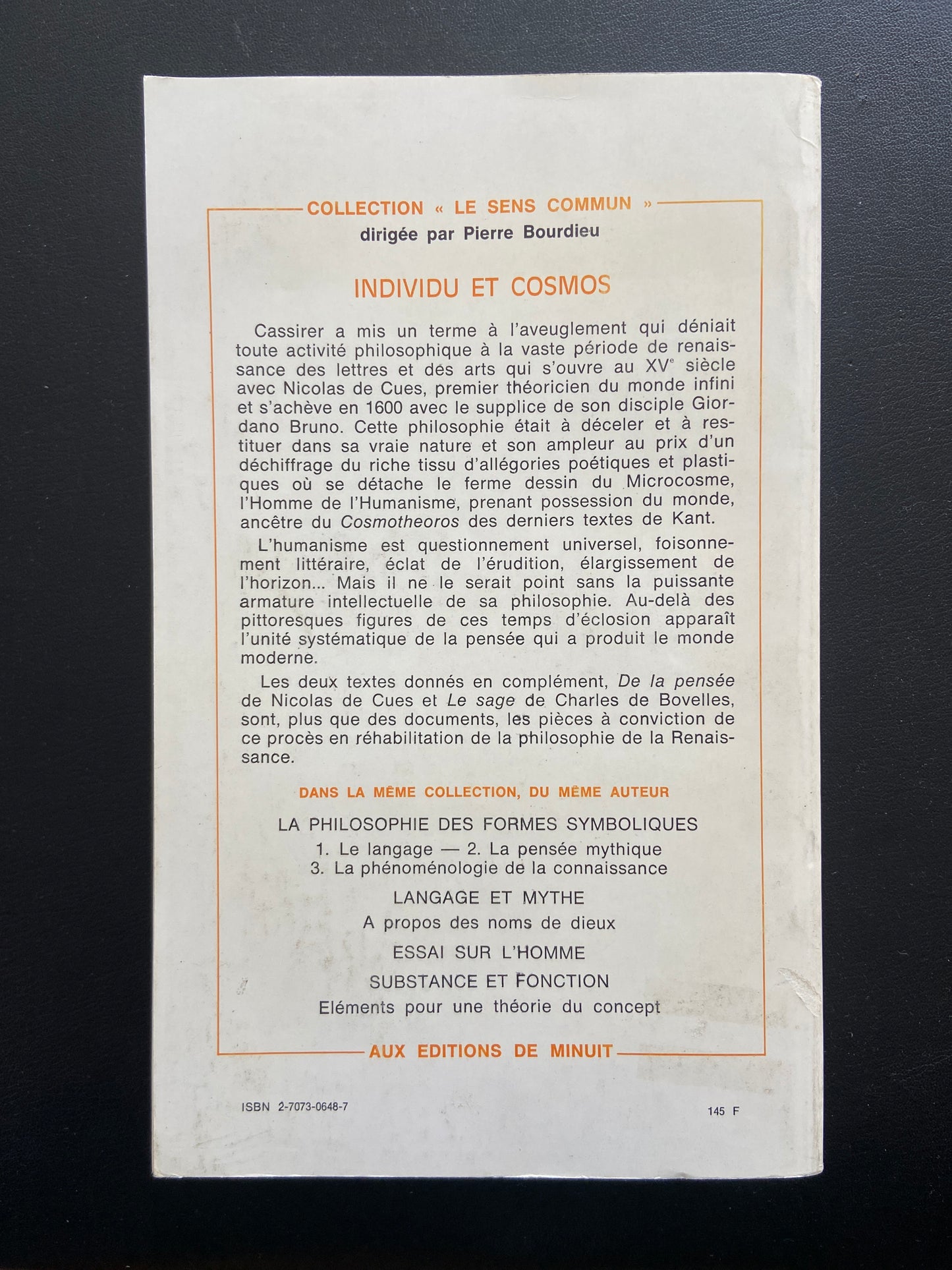 INDIVIDU ET COSMOS DANS LA PHILOSOPHIE DE LA RENAISSANCE