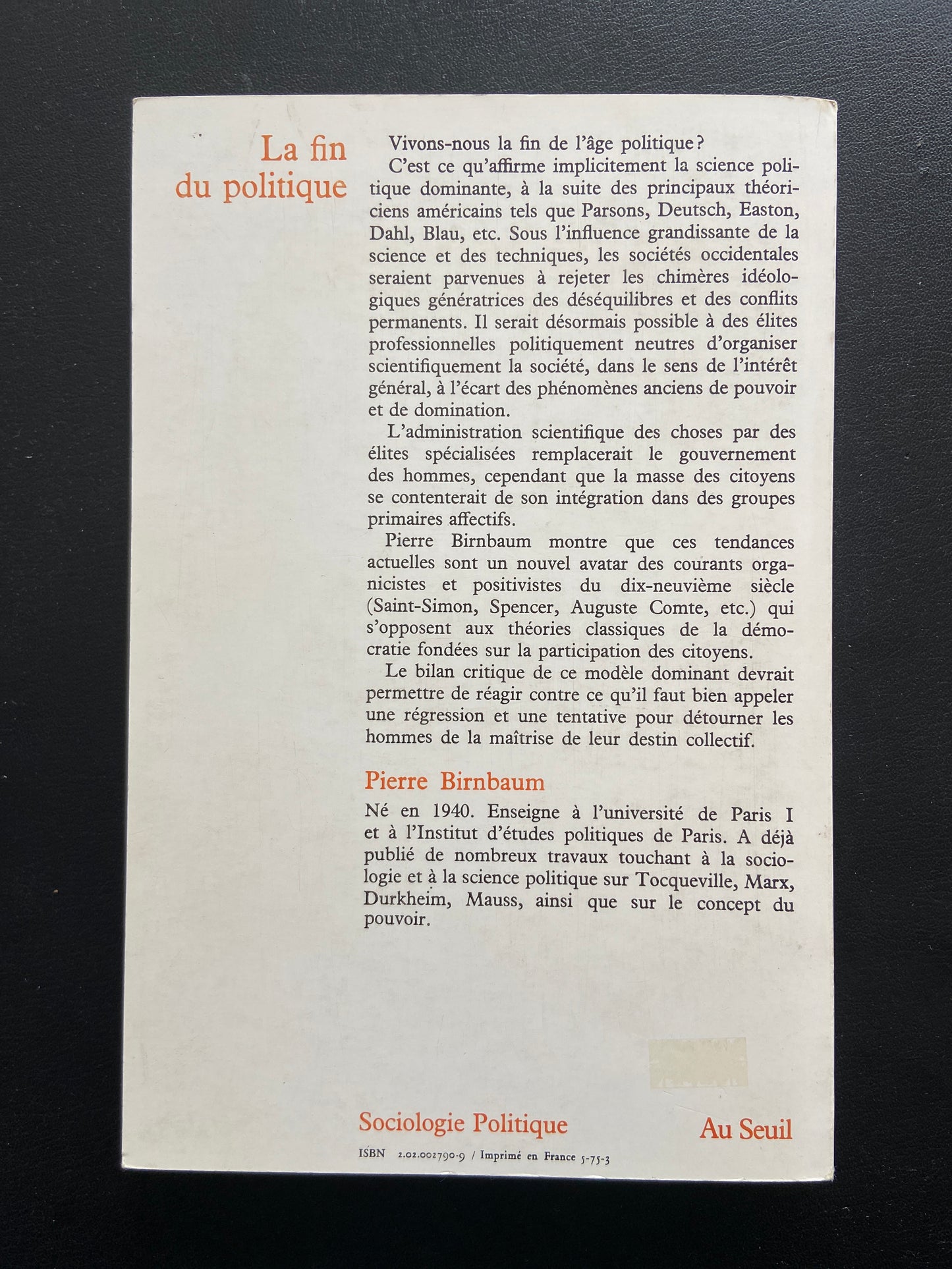LA FIN DU POLITIQUE
