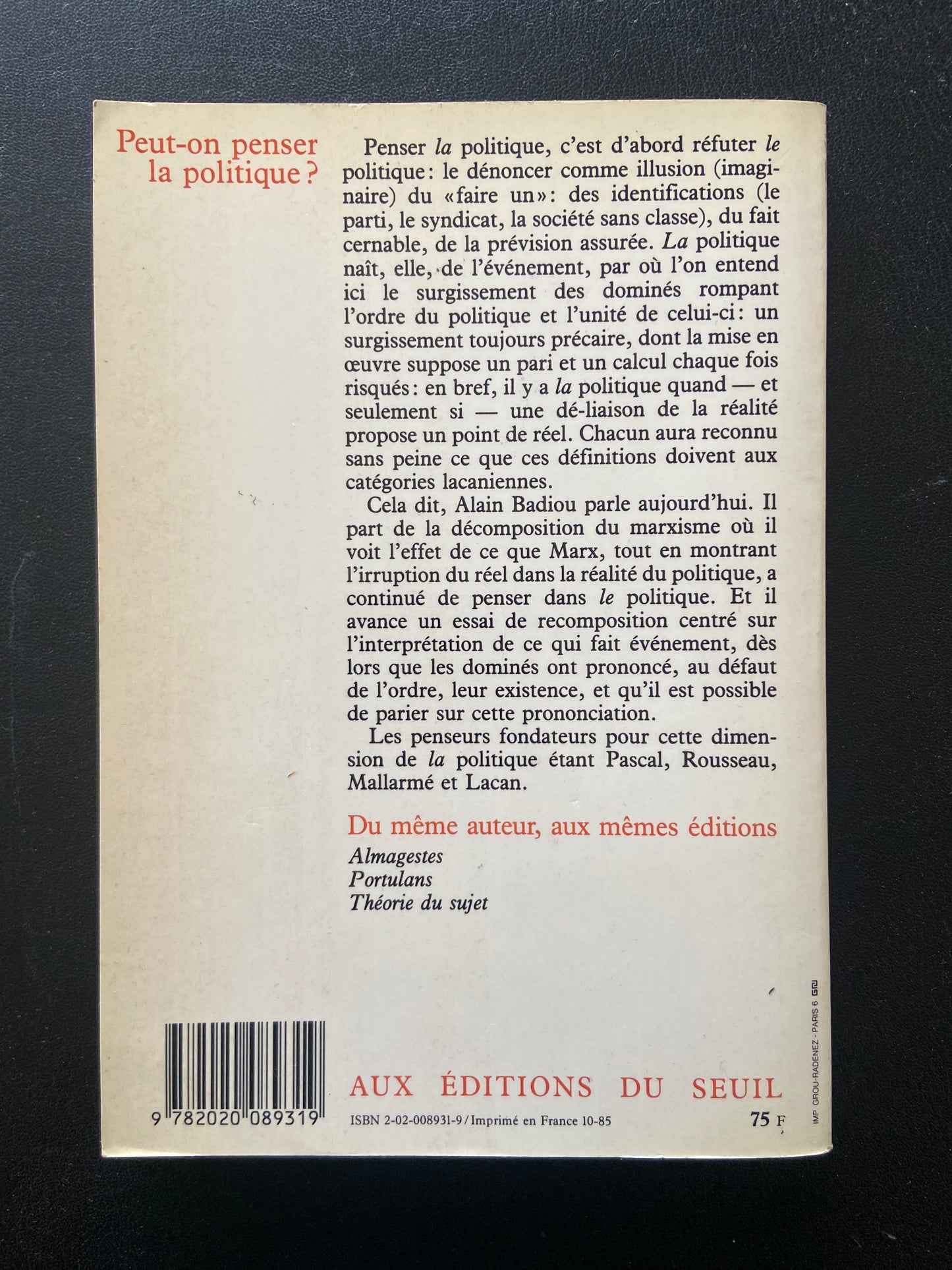 PEUT-ON PENSER LA POLITIQUE?