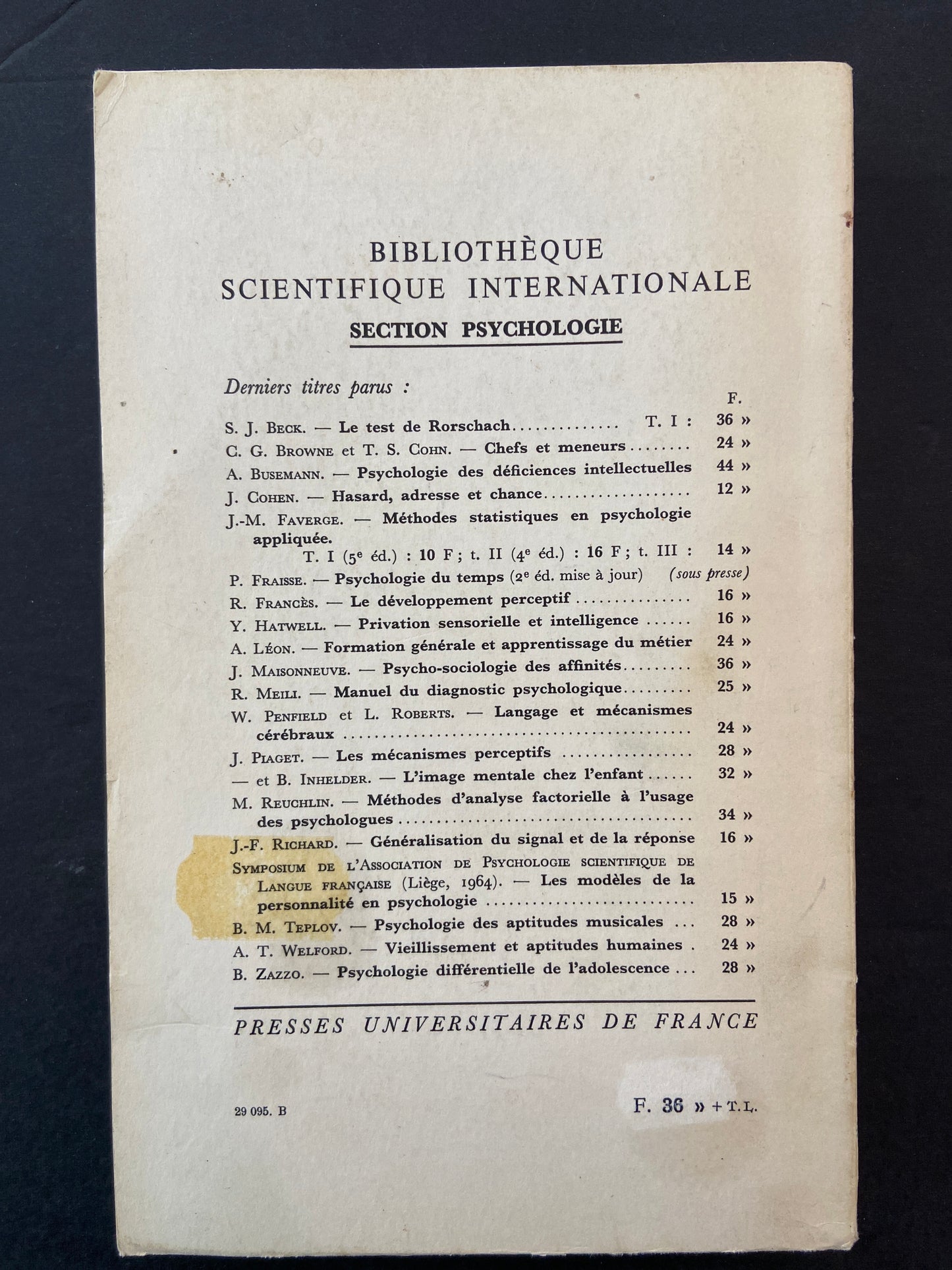 LE TEST DE RORSCHACH - TOMES PREMIER ET SECOND