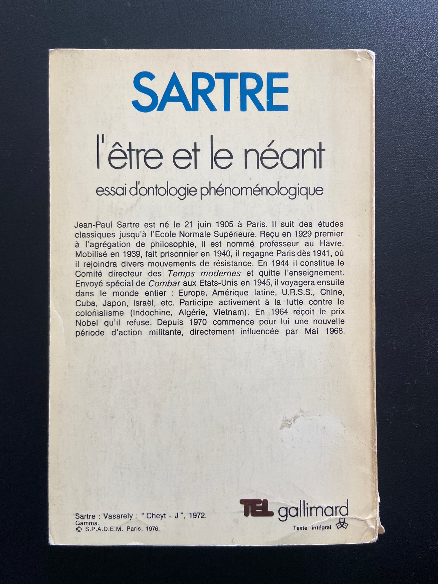 L'ÊTRE ET LE NÉANT - ESSAI D'ONTOLOGIE PHÉNOMÉNOLOGIQUE