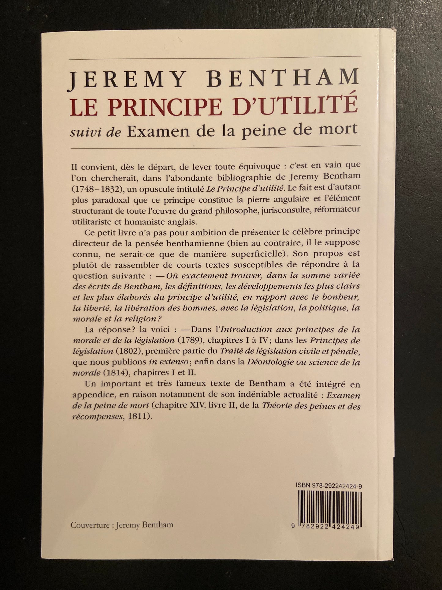 LE PRINCIPE D'UTILITÉ suivi de EXAMEN DE LA PEINE DE MORT