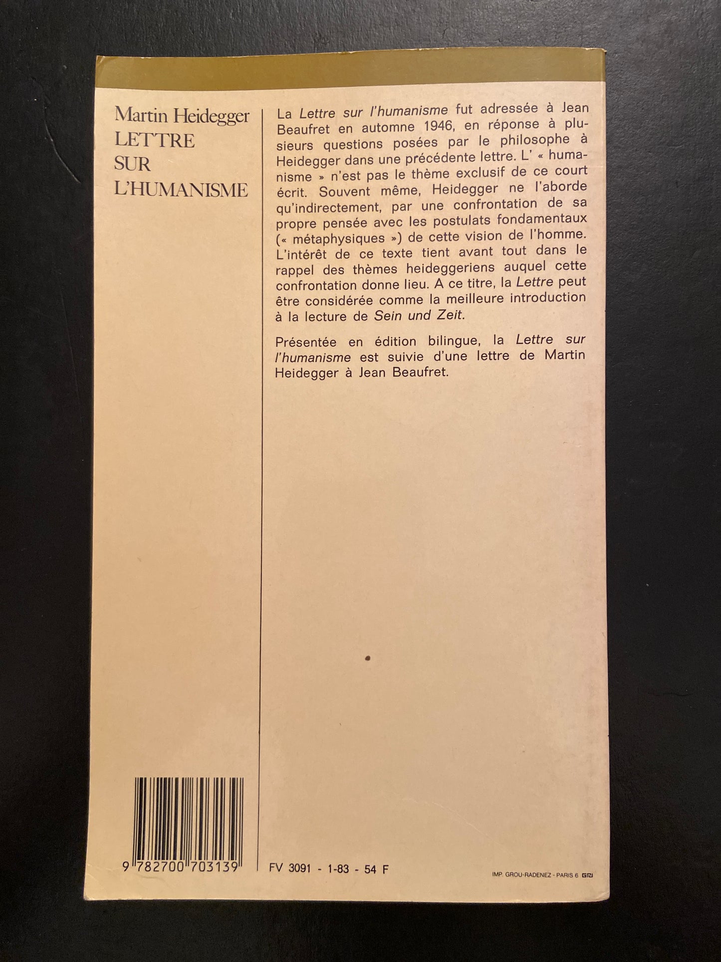 LETTRE SUR L'HUMANISME (BILINGUE)