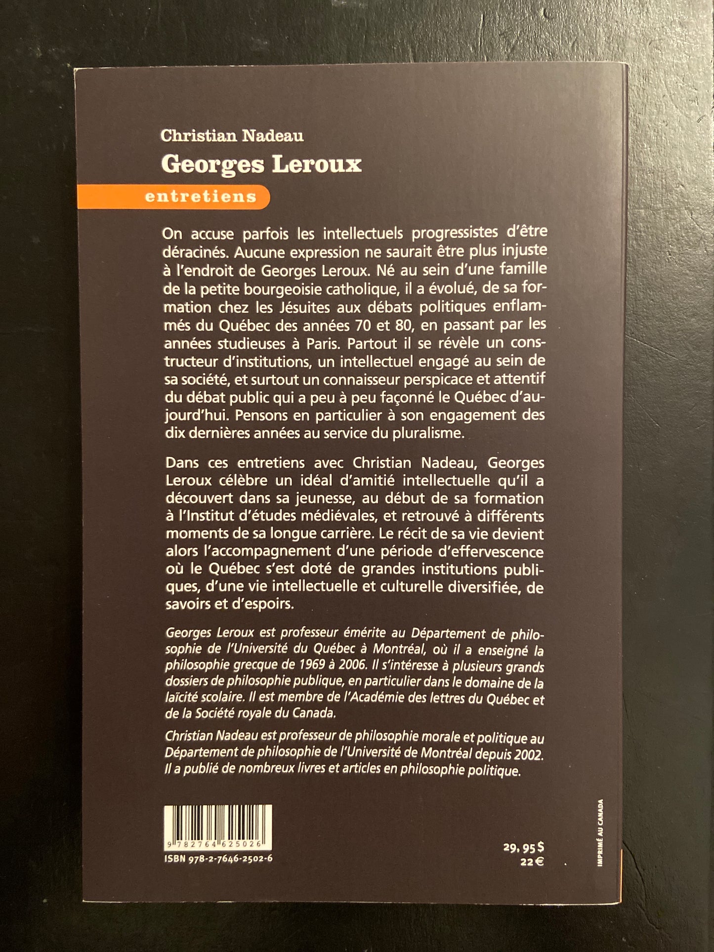 GEORGES LEROUX - ENTRETIENS