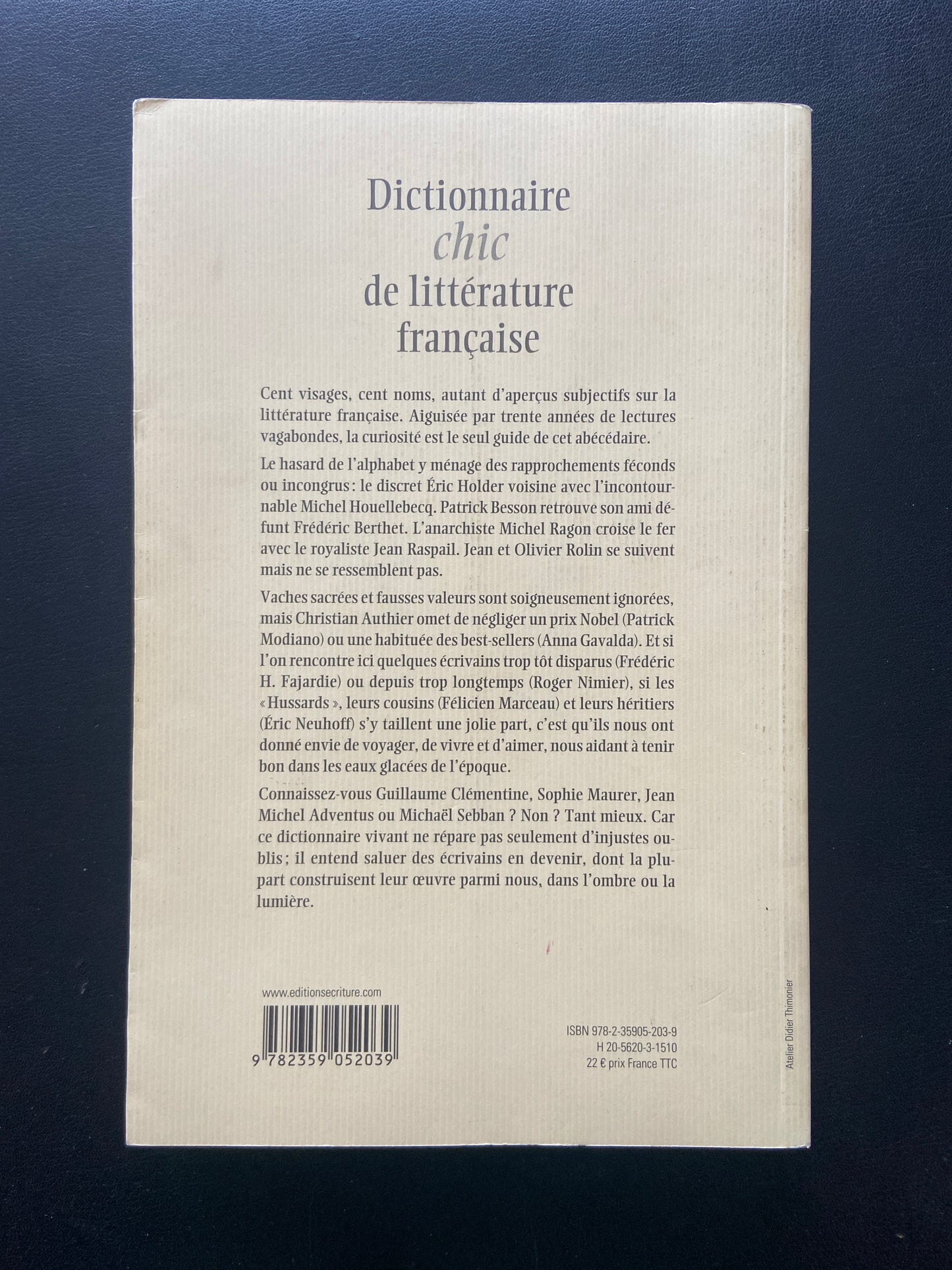 DICTIONNAIRE CHIC DE LITTÉRATURE FRANÇAISE