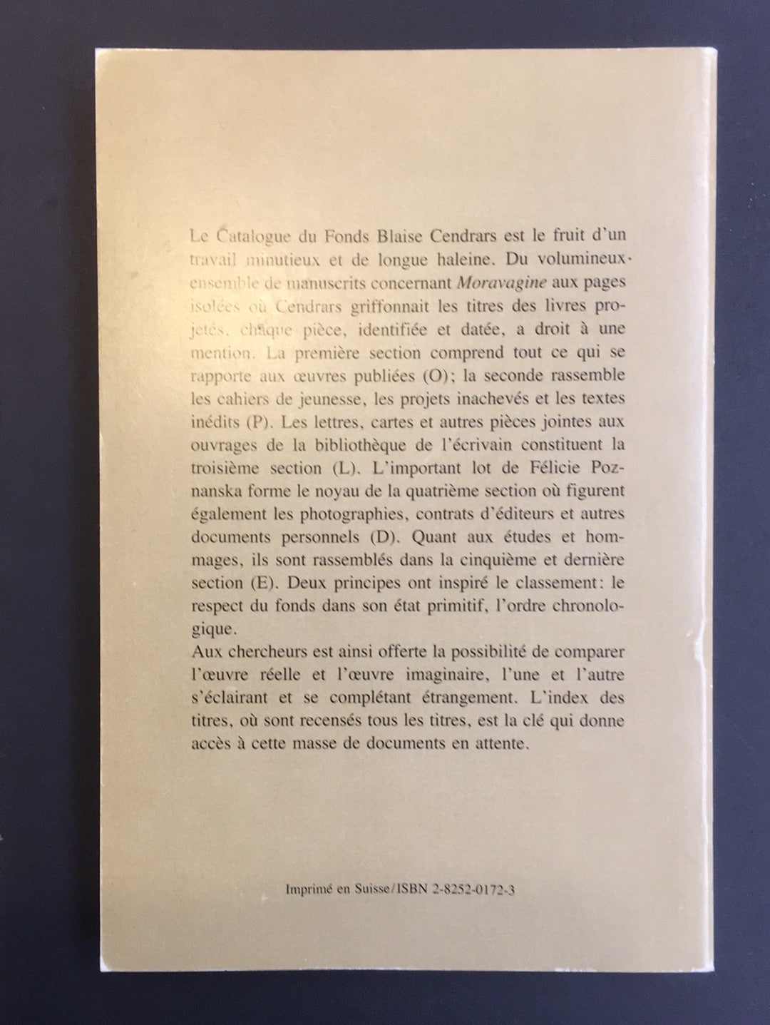 CAHIERS BLAISE CENDRARS N°1 - CATALOGUE DU FONDS BLAISE CENDRARS