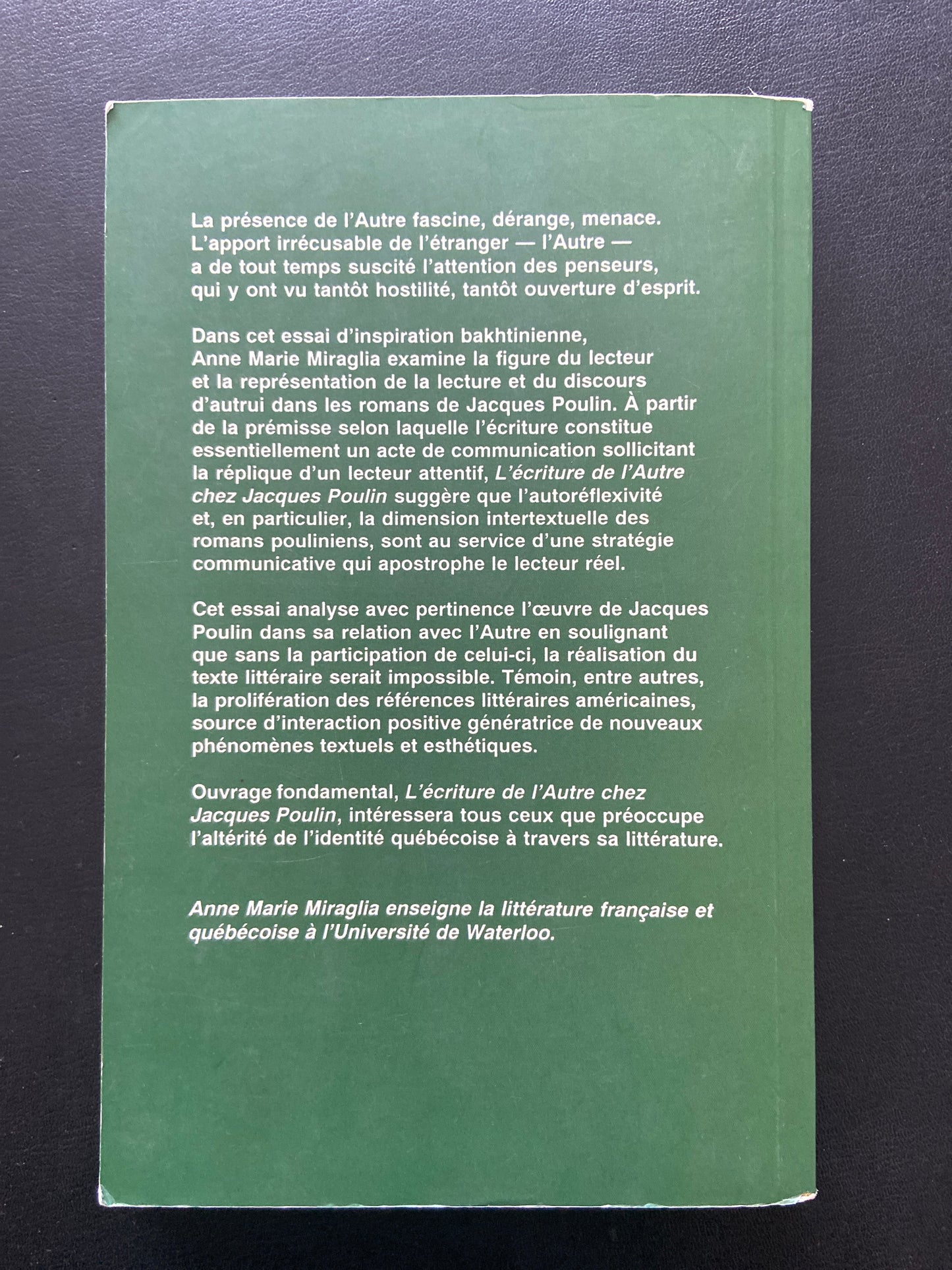 L'ÉCRITURE DE L'AUTRE CHEZ JACQUES POULIN