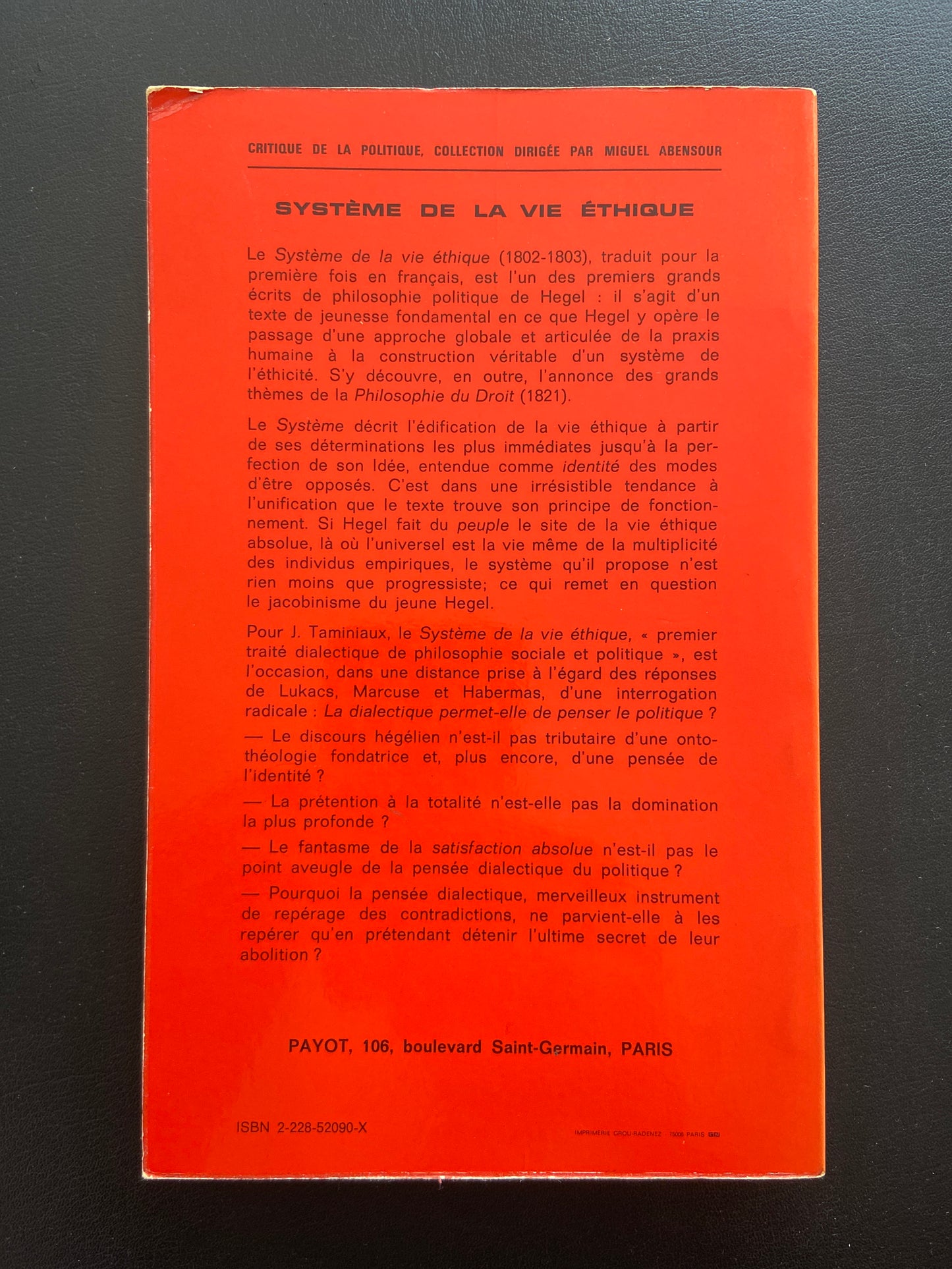 SYSTÈME DE LA VIE ÉTHIQUE
