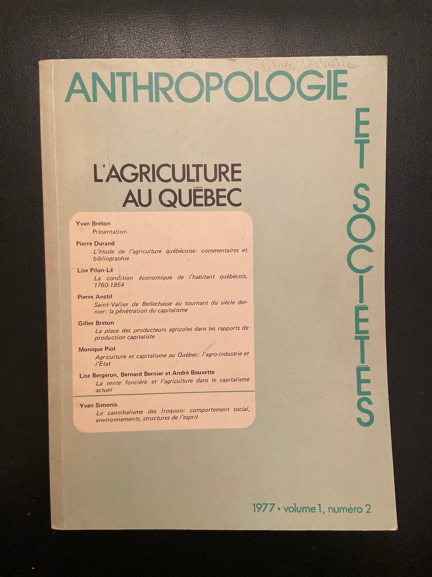 ANTHROPOLOGIE ET SOCIÉTÉ - VOL.1 N°2 - L'AGRICULTURE AU QUÉBEC
