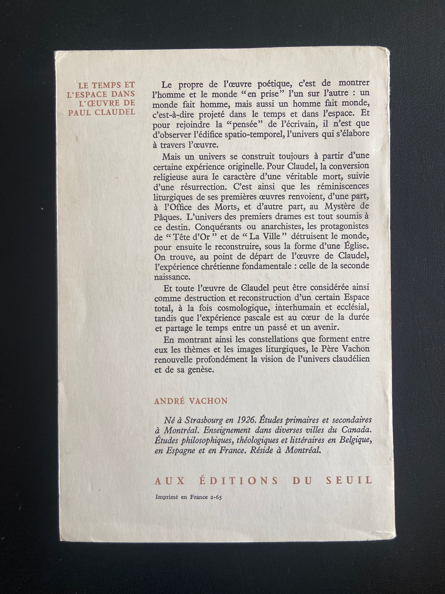 LE TEMPS ET L'ESPACE DANS L'OEUVRE DE PAUL CLAUDEL