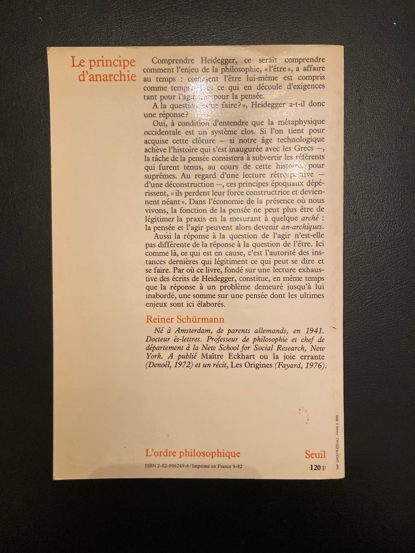 LE PRINCIPE D'ANARCHIE - HEIDEGGER ET LA QUESTION DE L'AGIR