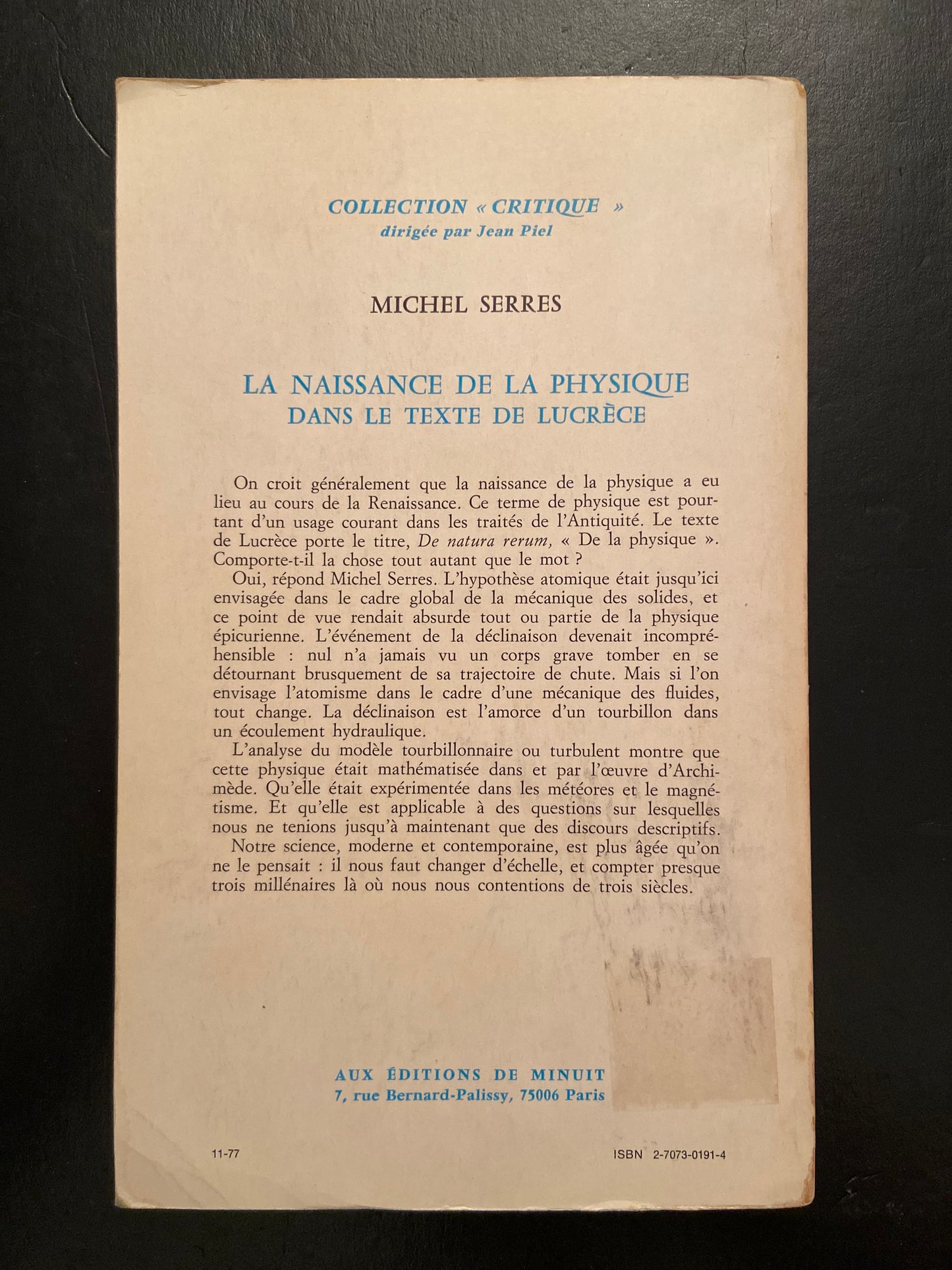 LA NAISSANCE DE LA PHYSIQUE DANS LE TEXTE DE LUCRÈCE