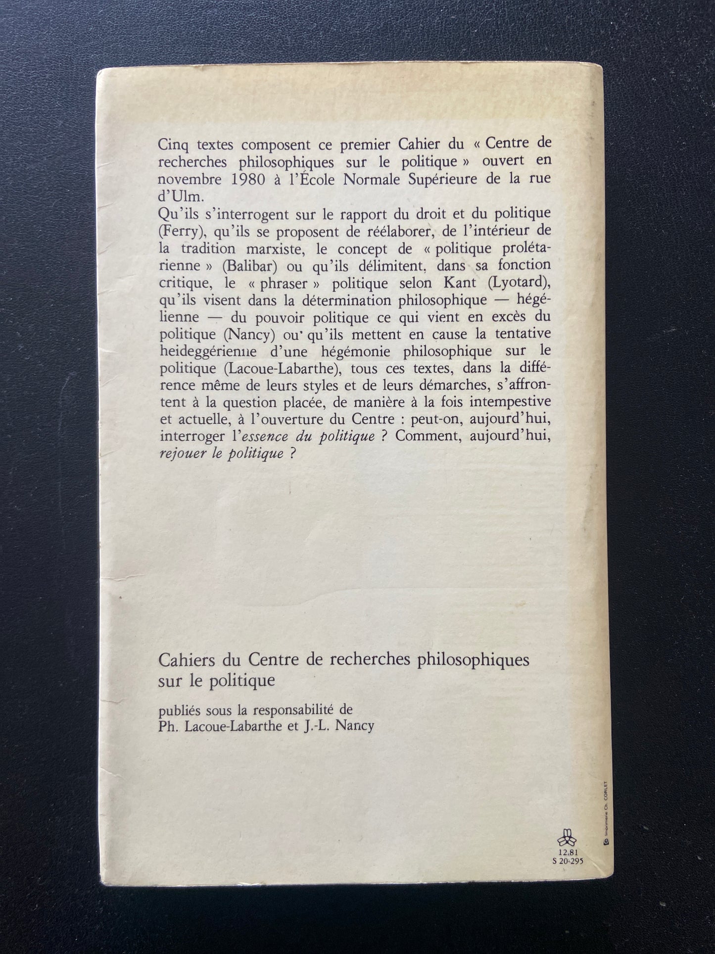REJOUER LE POLITIQUE