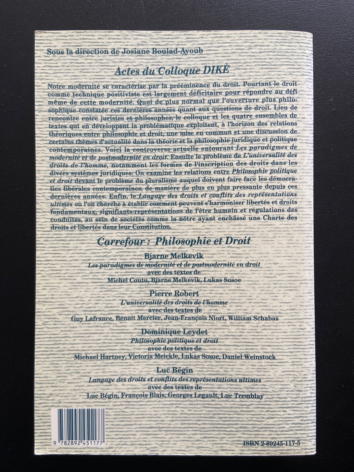 CARREFOUR : PHILOSOPHIE ET DROIT - ACTES DU COLLOQUE DIKÈ