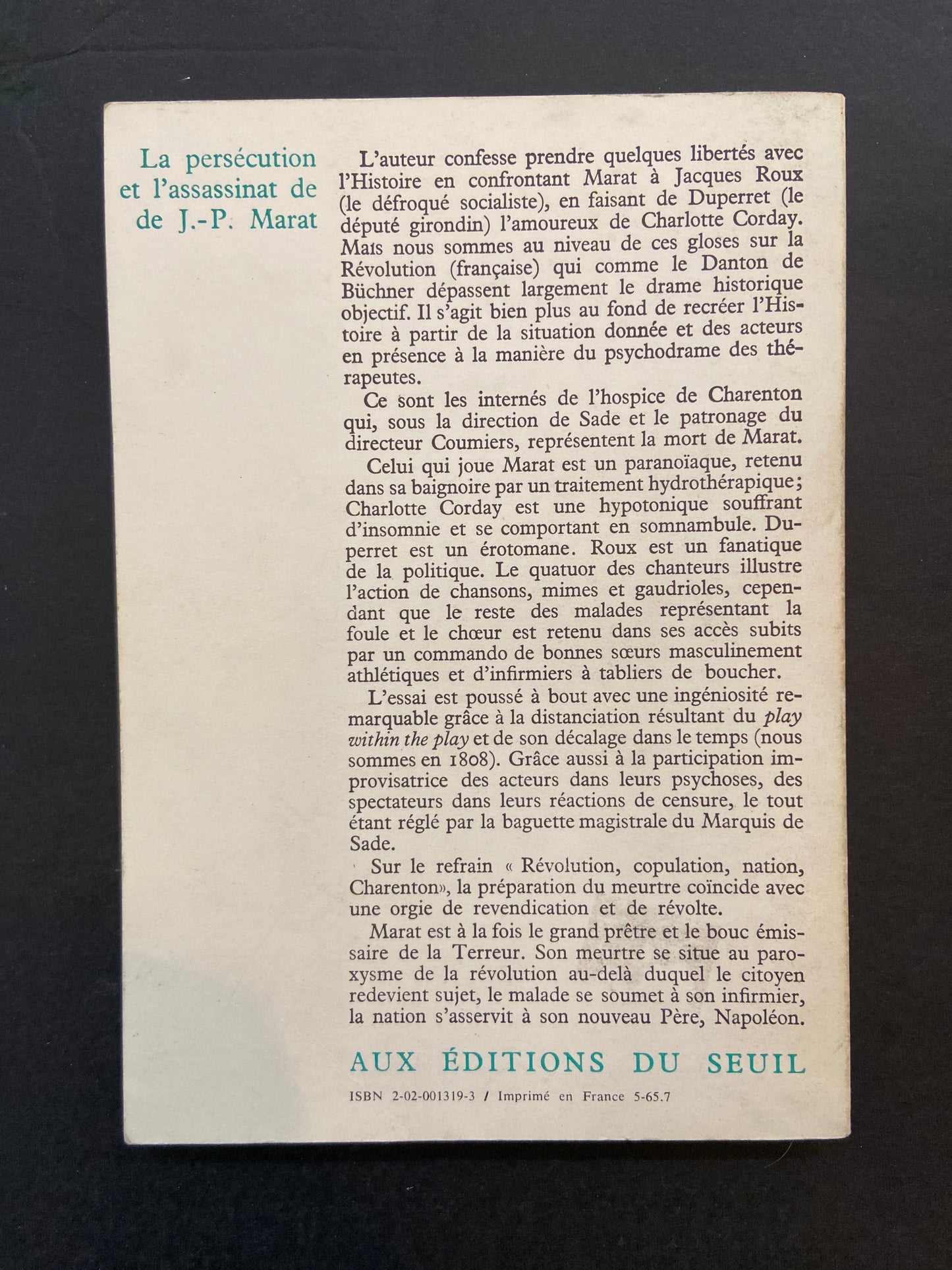 LA PERSÉCUTION ET L'ASSASSINAT DE JEAN-PAUL MARAS
