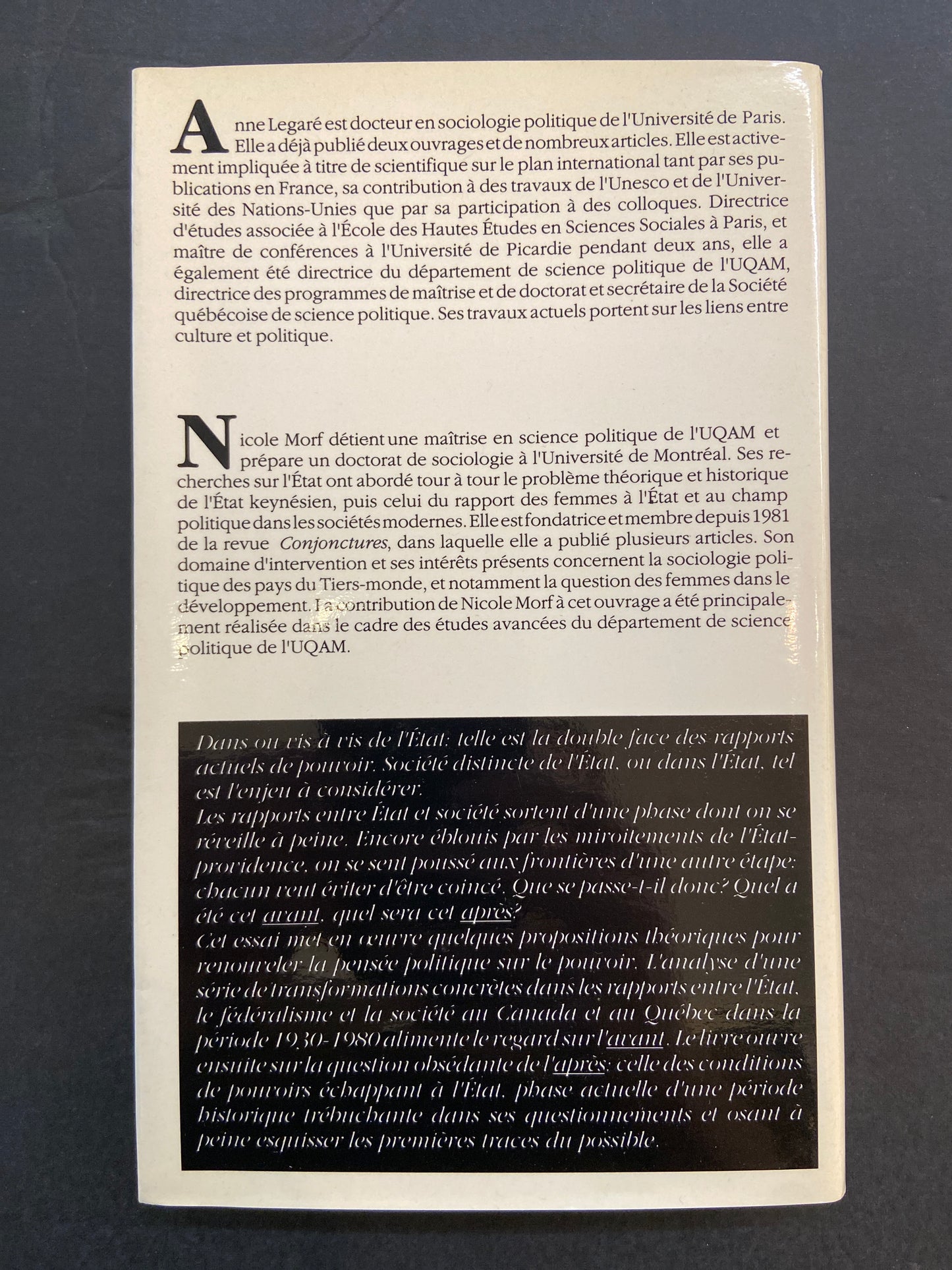 LA SOCIÉTÉ DISTINCTE DE L'ÉTAT - QUÉBEC-CANADA 1930-1980