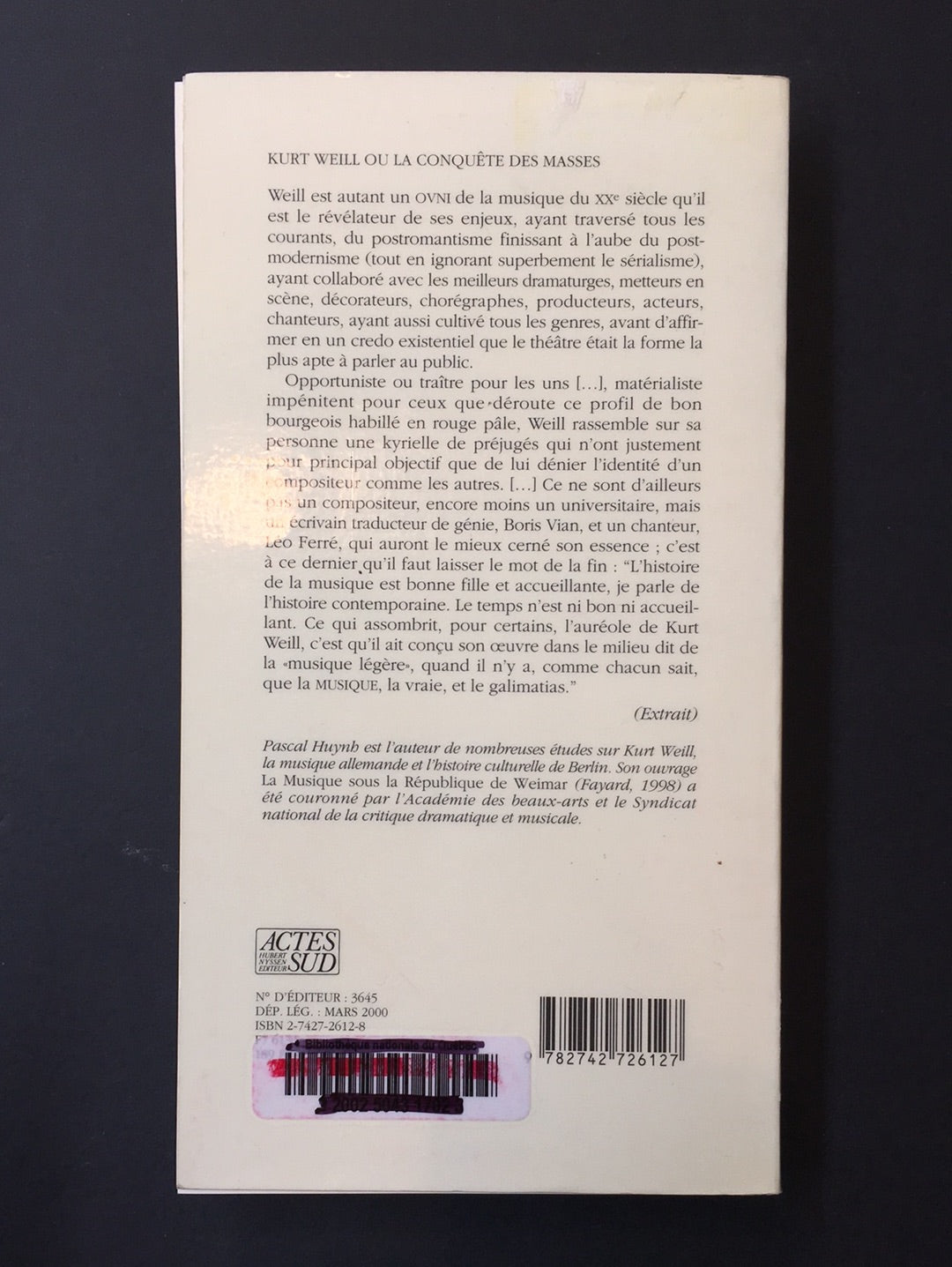 KURT WEIL OU LA CONQUÊTE DES MASSES