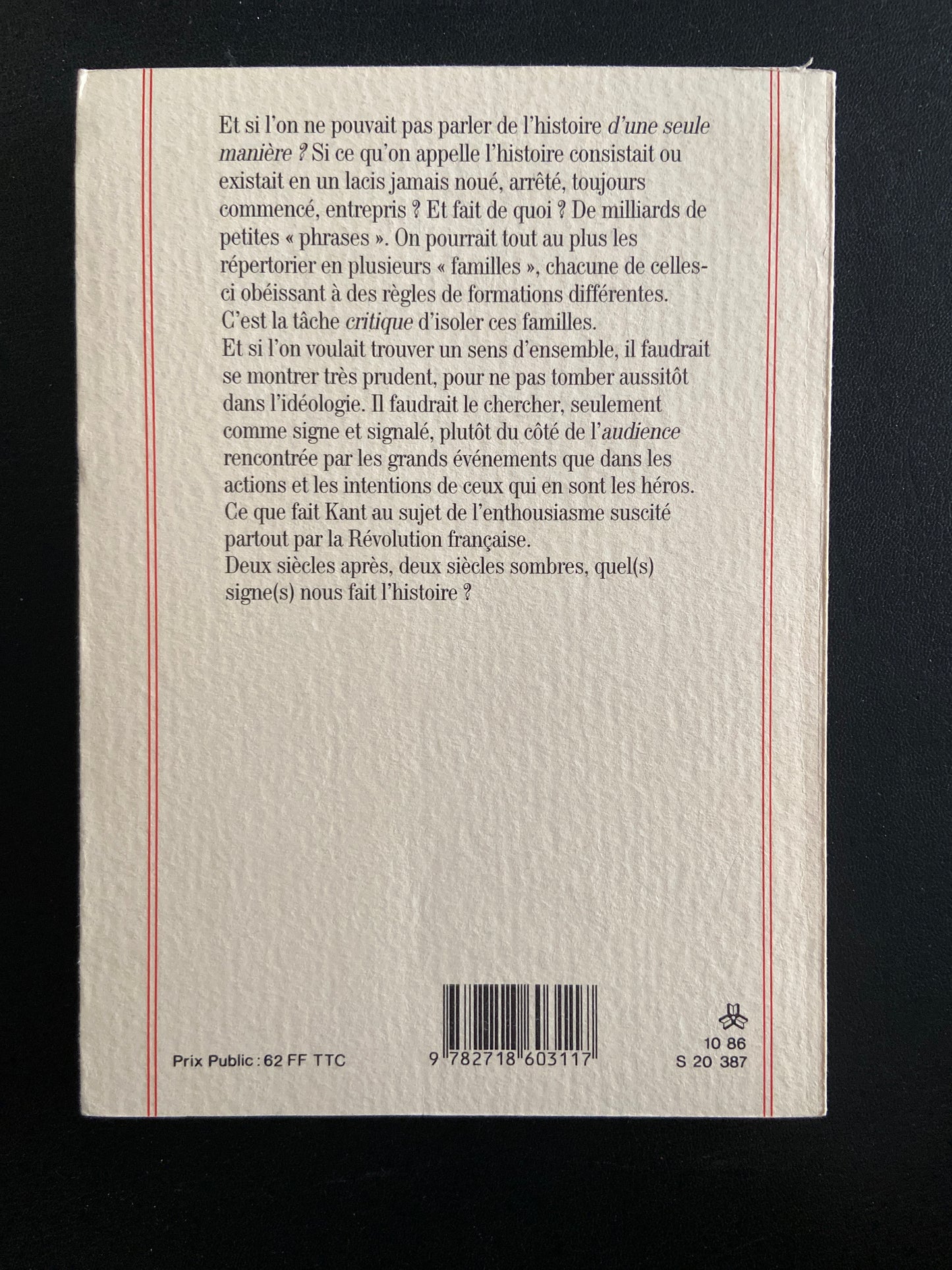 L'ENTHOUSIASME - LA CRITIQUE KANTIENNE DE L'HISTOIRE
