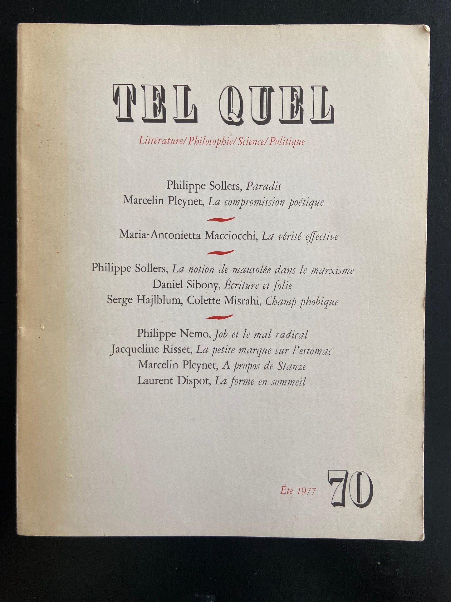 REVUE TEL QUEL ÉTÉ - 1977 / N°70