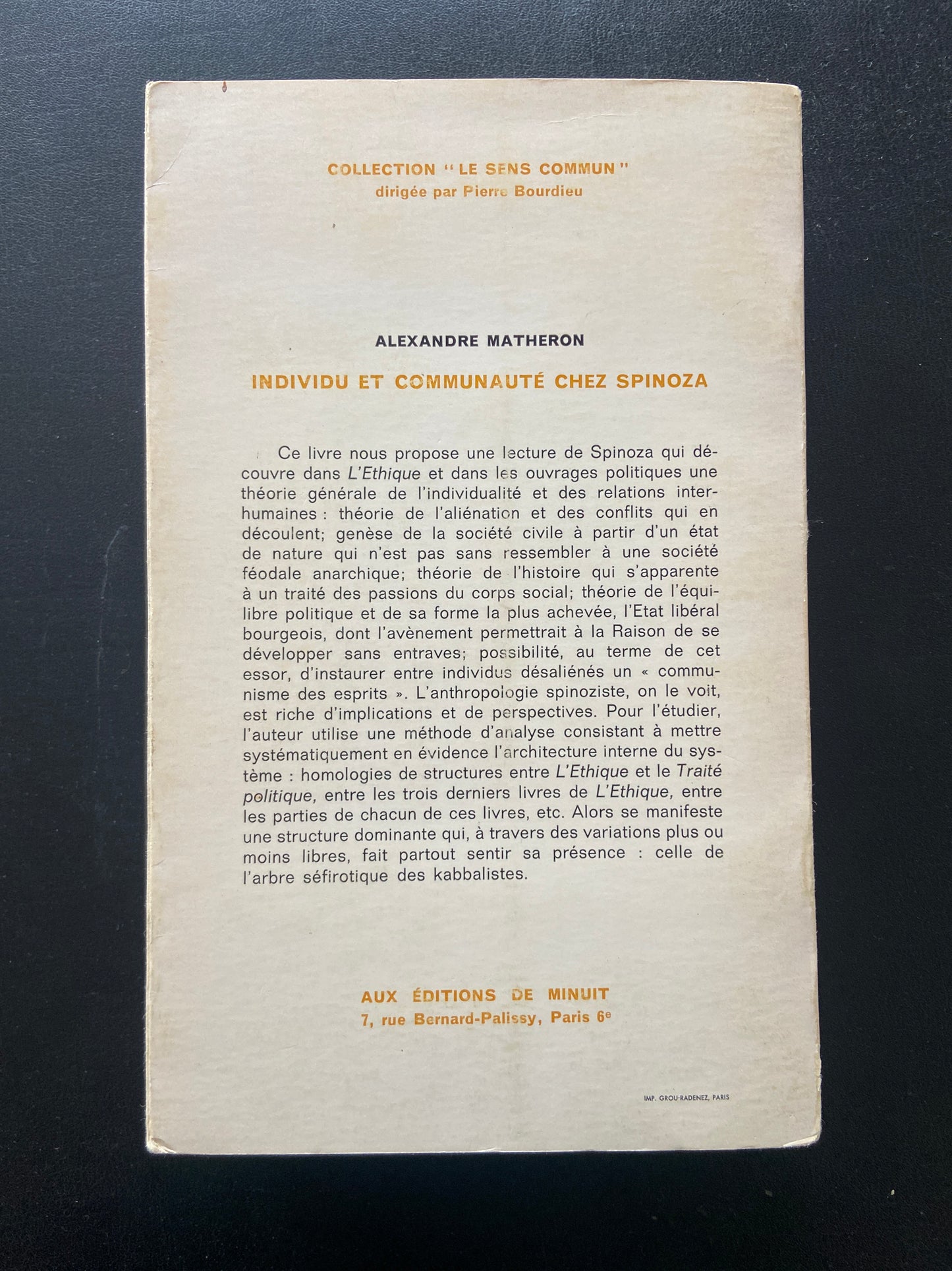 INDIVIDU ET COMMUNAUTÉ CHEZ SPINOZA
