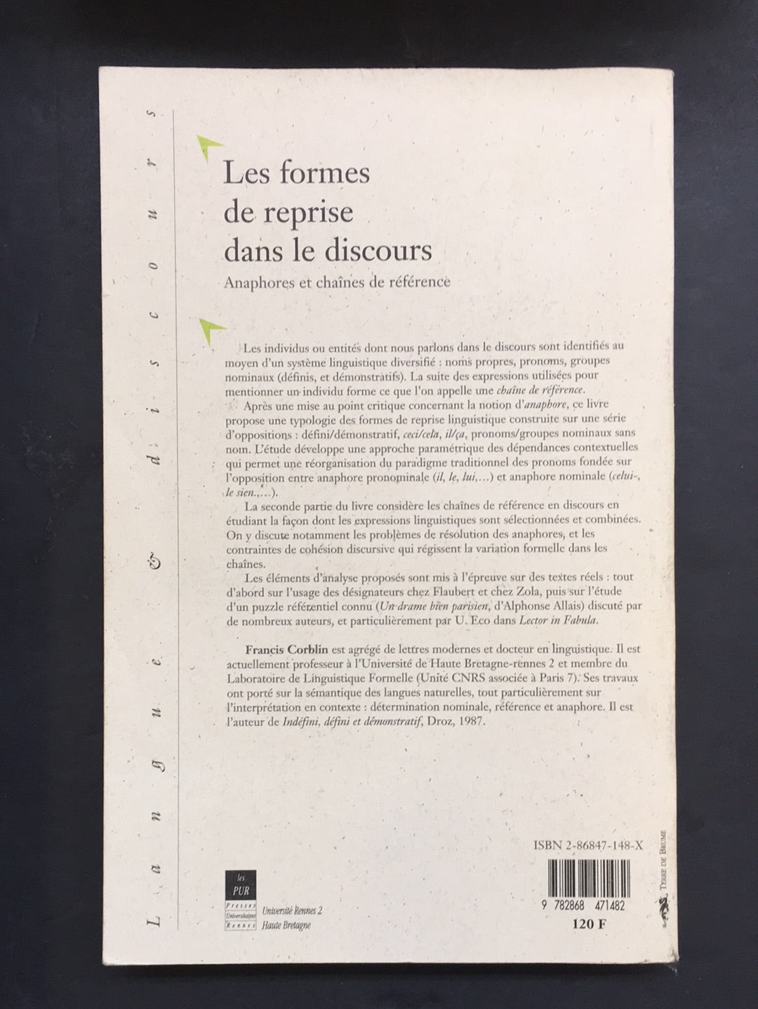 LES FORMES DE REPRISE DANS LE DISCOURS