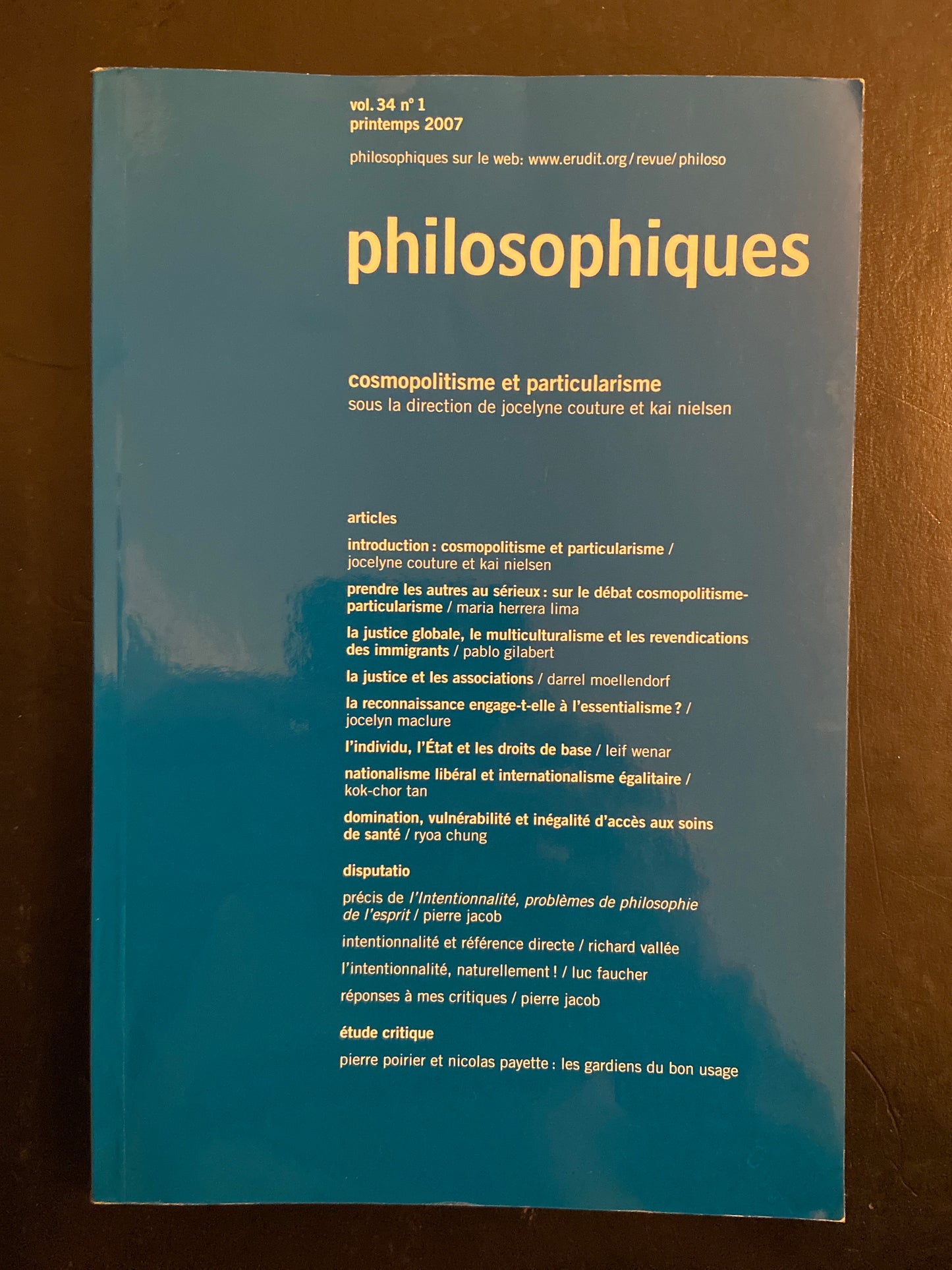 PHILOSOPHIQUES VOL. 34 N°1 - COSMOPOLITISME ET PARTICULARISME
