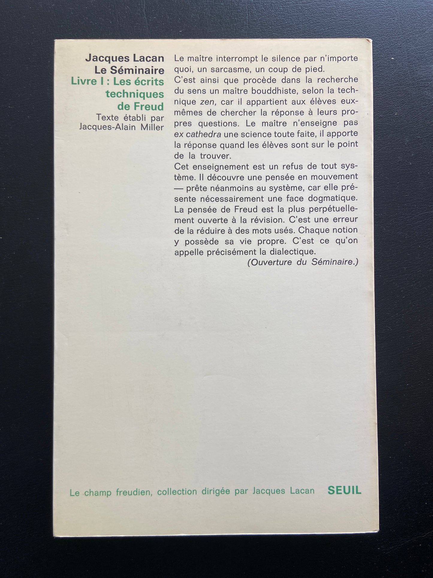 LE SÉMINAIRE - LIVRE I - LES ÉCRITS TECHNIQUES DE FREUD