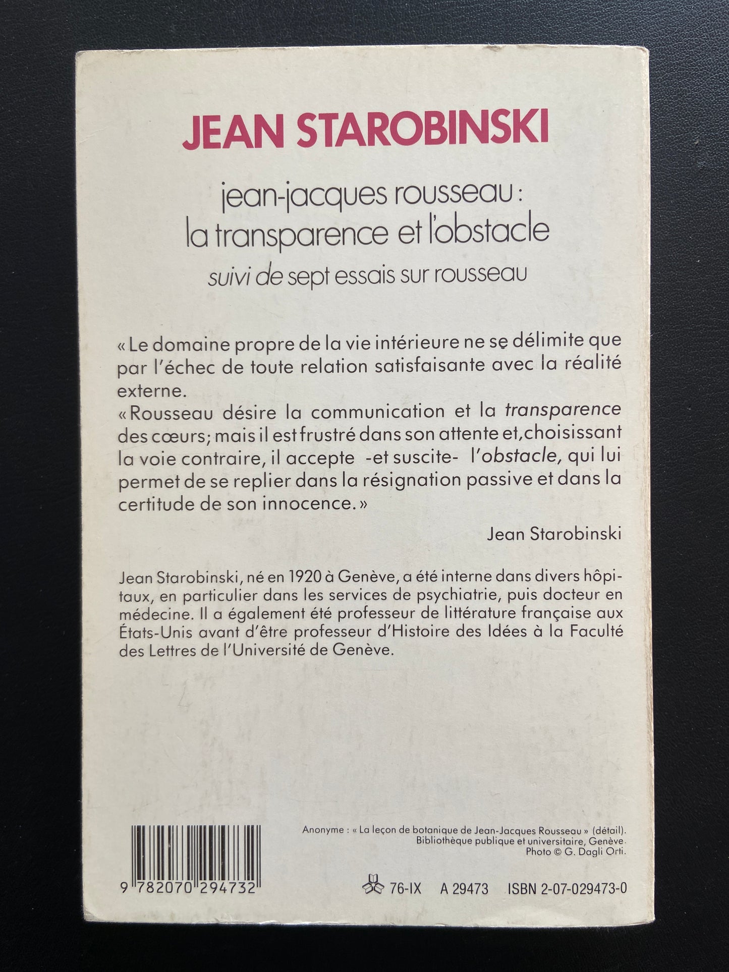JEAN-JACQUES ROUSSEAU : LA TRANSPARENCE ET L'OBSTACLE