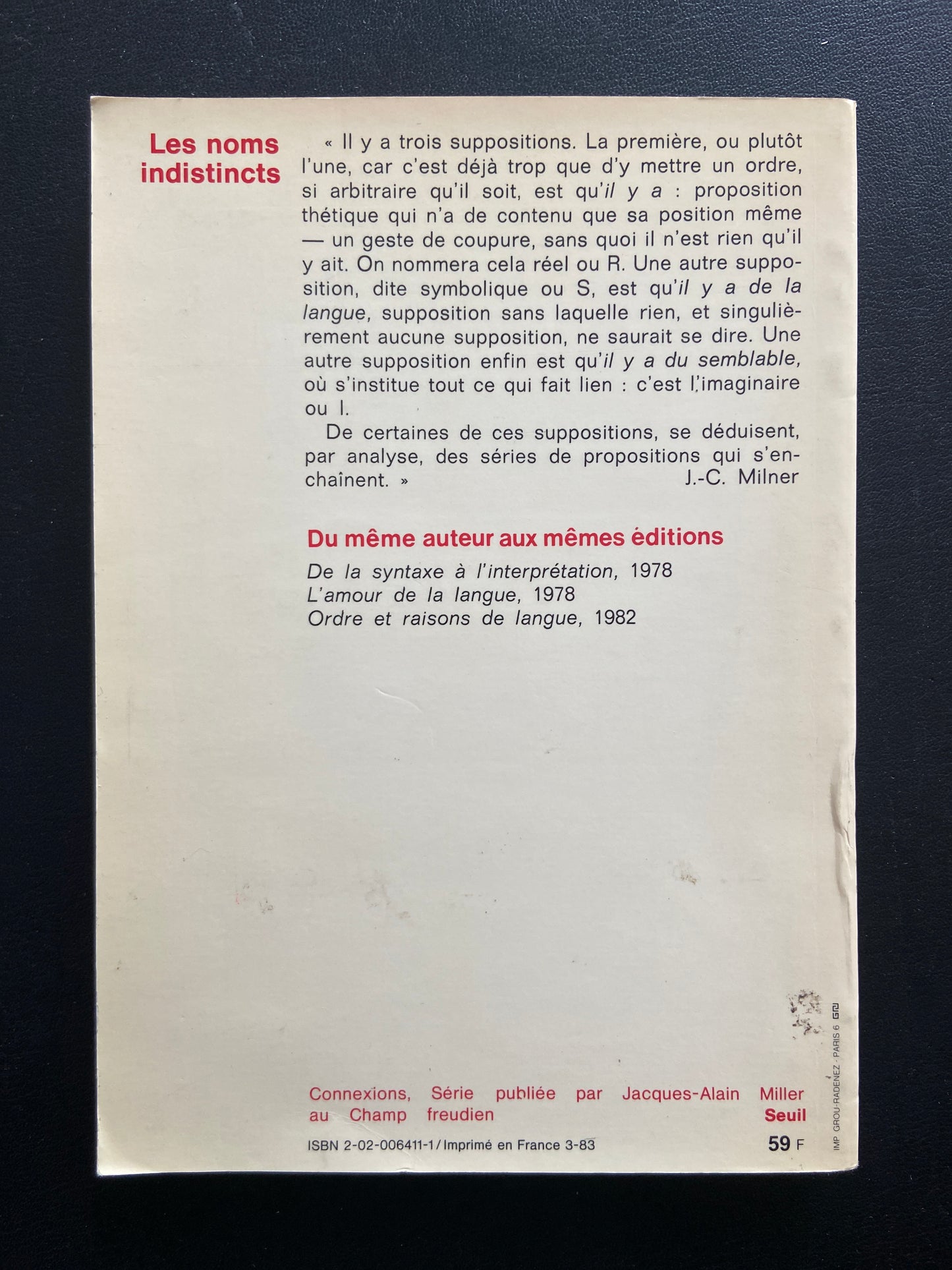 LES NOMS INDISTINCTS