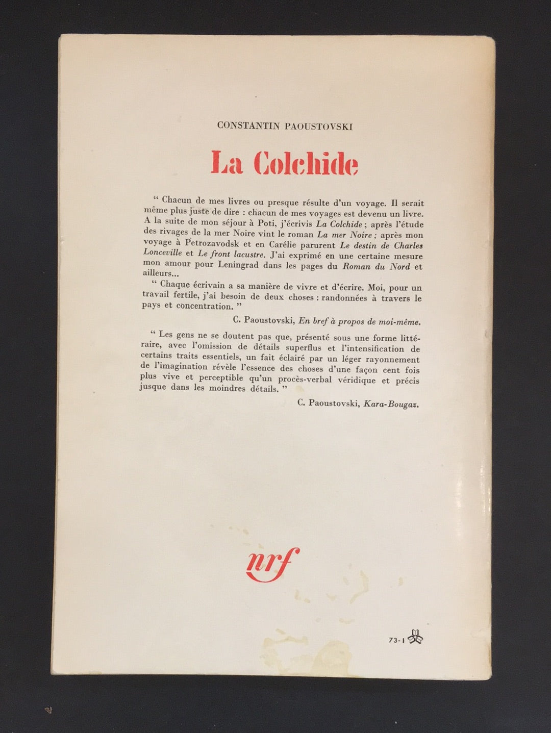 LA COLCHIDE suivi de ROMAN DU NORD