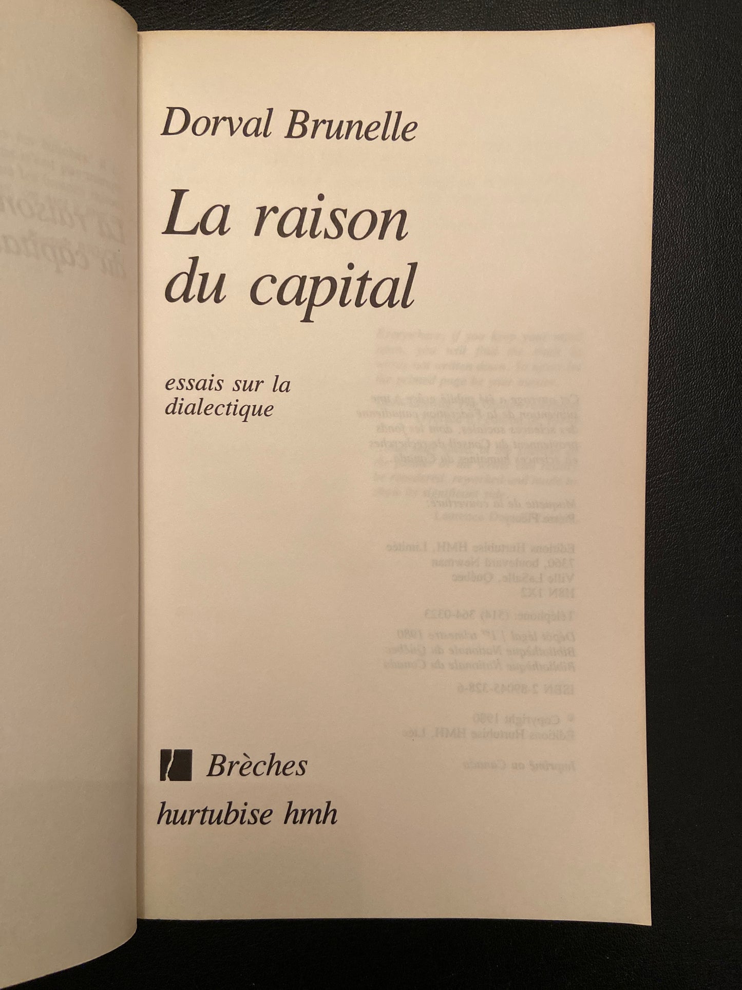 LA RAISON DU CAPITAL - ESSAI SUR LA DIALECTIQUE