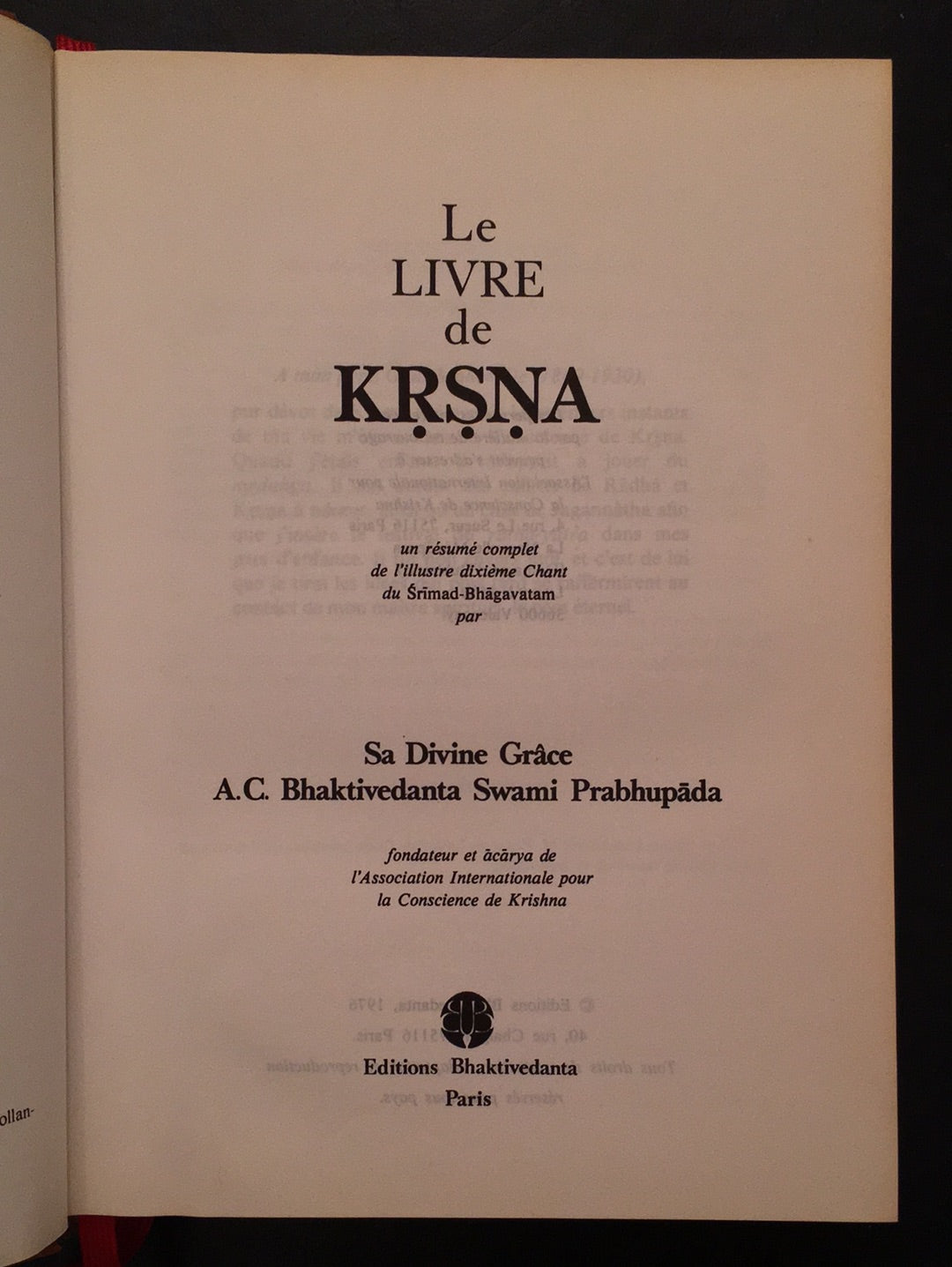 LE LIVRE DE KRSNA - T.01