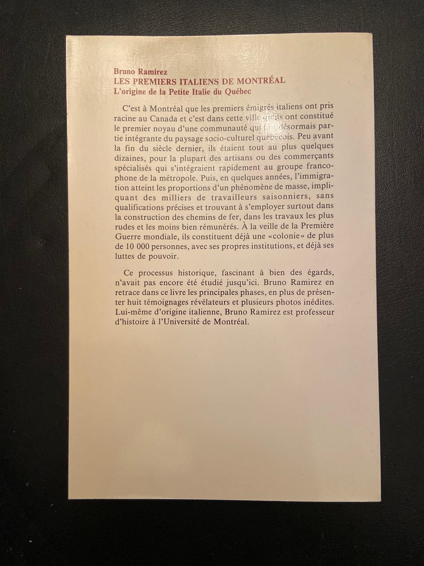 LES PREMIERS ITALIENS DE MONTRÉAL - L'ORIGINE DE LA PETITE ITALIE DU QUÉBEC