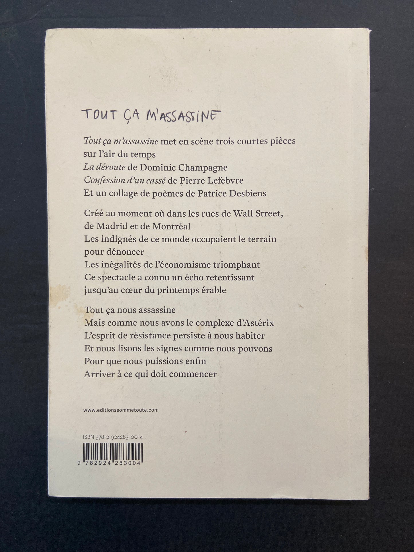 TOUT ÇA M'ASSASSINE - COURTES PIÈCES SUR L'AIR DU TEMPS