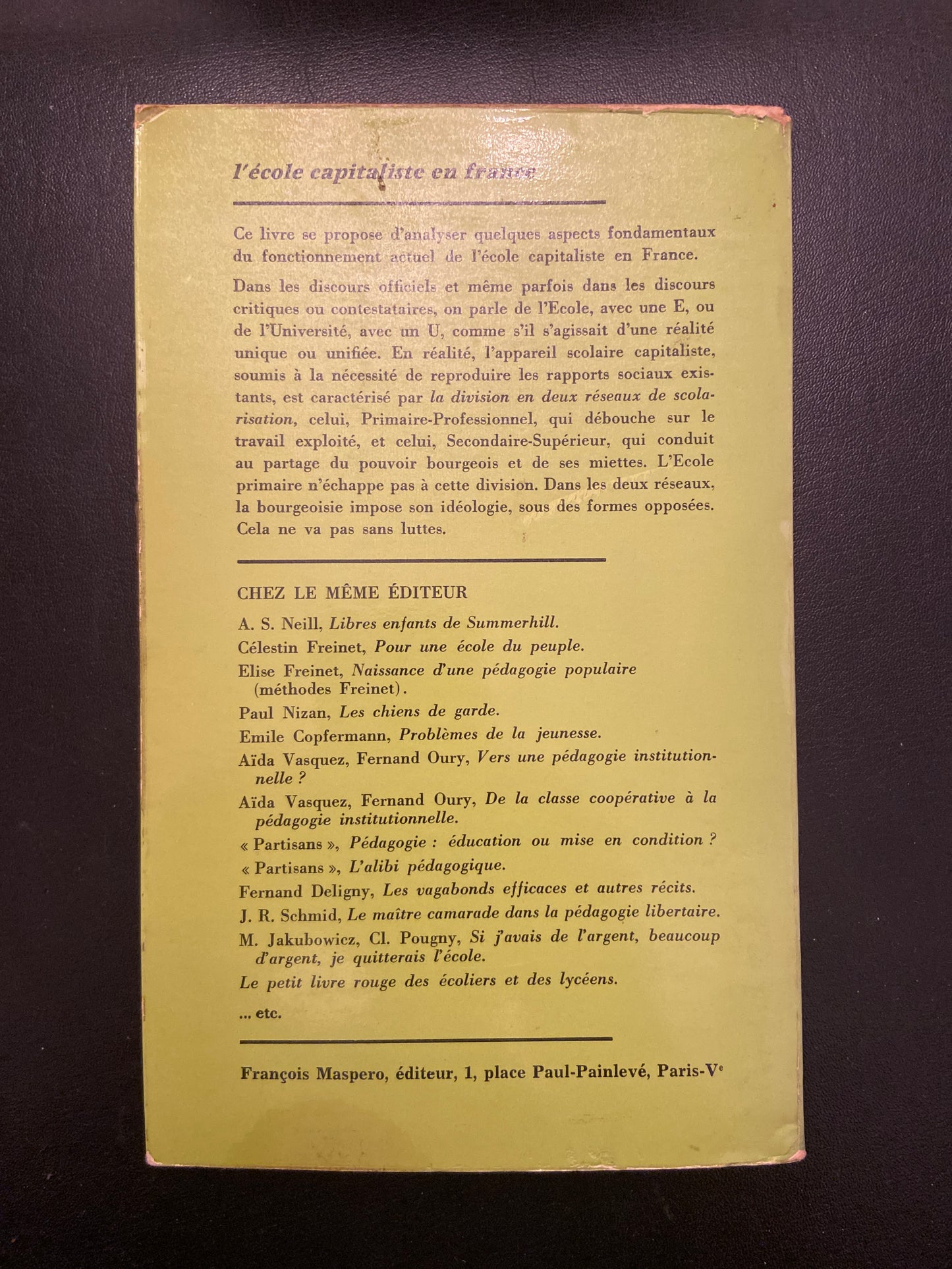 L'ÉCOLE CAPITALISTE EN FRANCE - CAHIER LIBRES 213-214