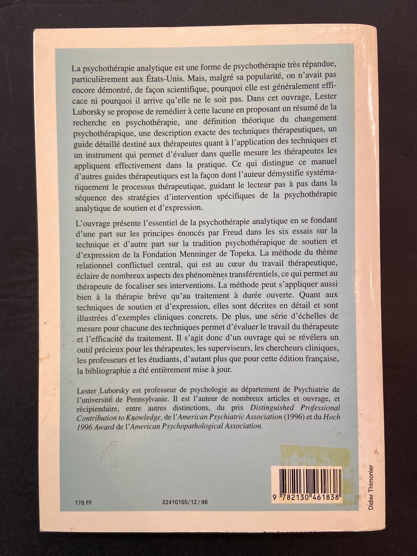 PRINCIPES DE PSYCHOTHÉRAPIE ANALYTIQUE