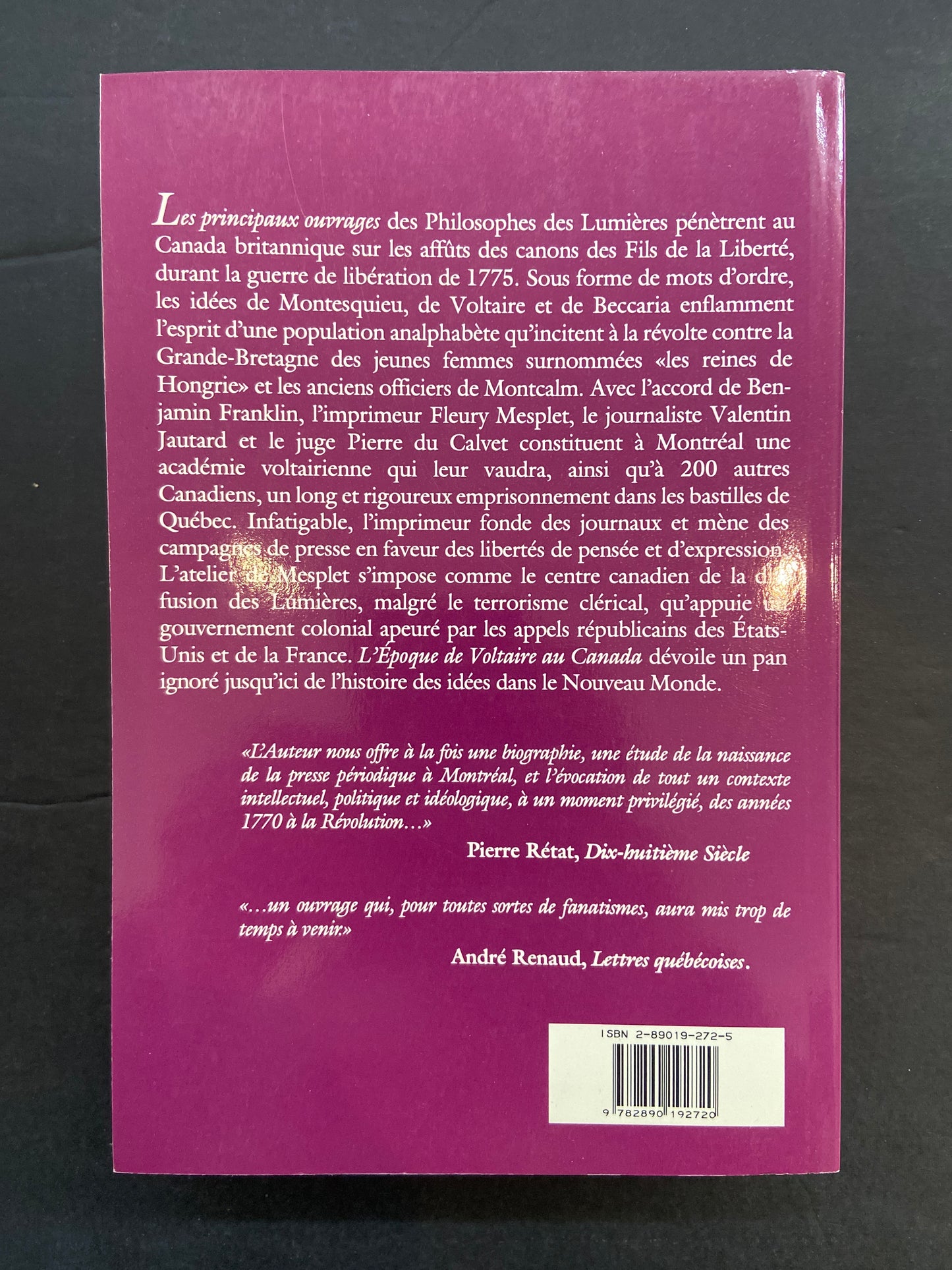 L'ÉPOQUE DE VOLTAIRE AU CANADA - BIOGRAPHIE POLITIQUE DE FLEURY MESPLET
