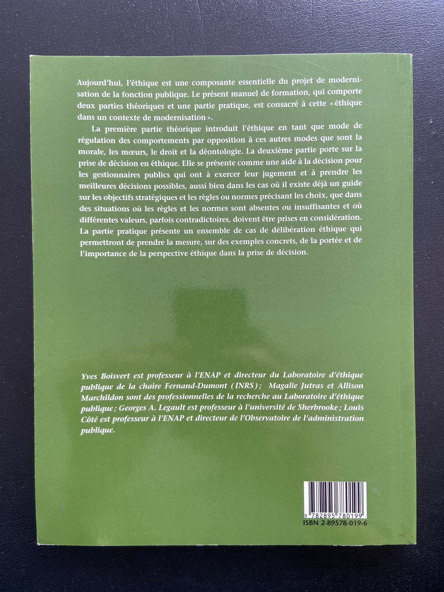 PETIT MANUEL D'ÉTHIQUE APPLIQUÉE À LA GESTION PUBLIQUE