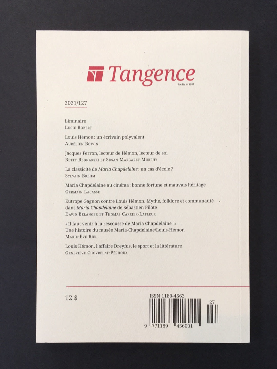 TANGENCE - 2021 / 127 - LOUIS HÉMON, PLURIEL ET EXEMPLAIRE?