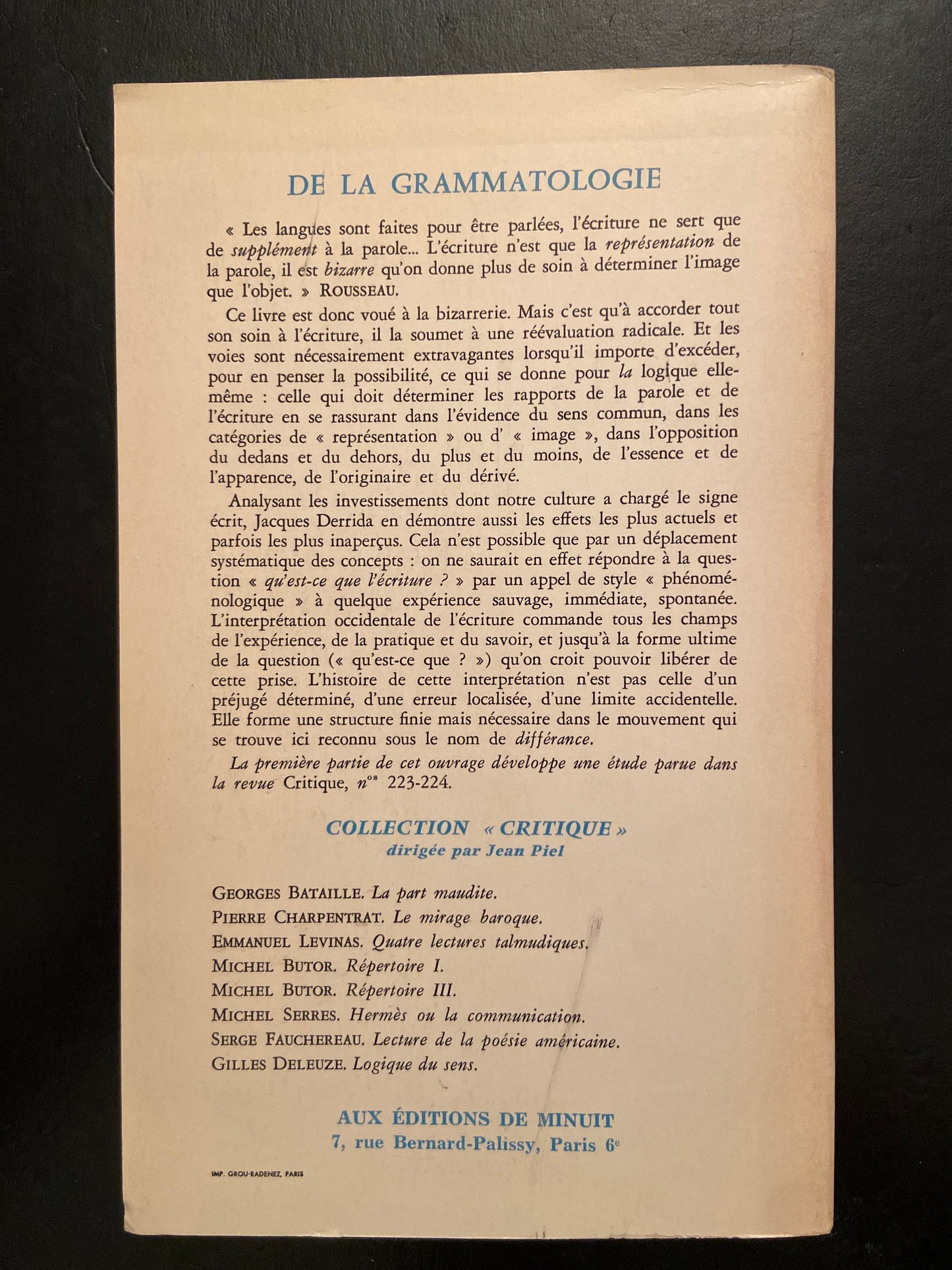 DE LA GRAMMATOLOGIE