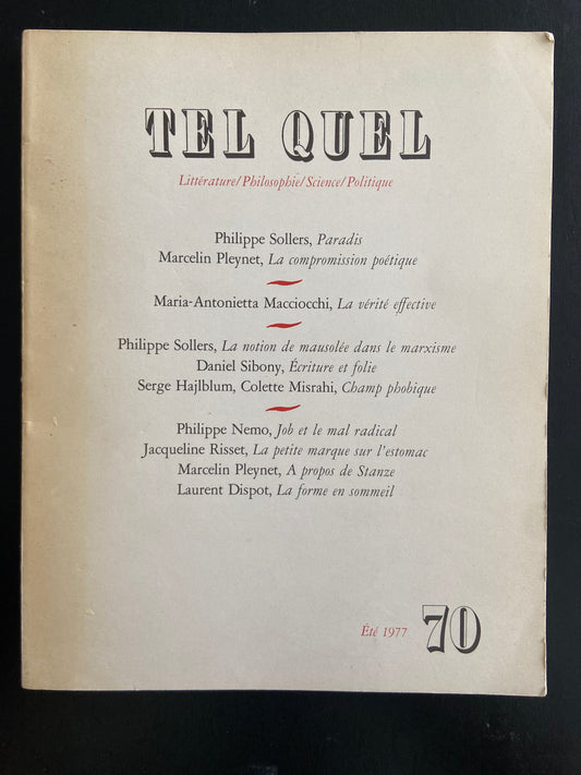 REVUE TEL QUEL ÉTÉ - 1977 / N°70