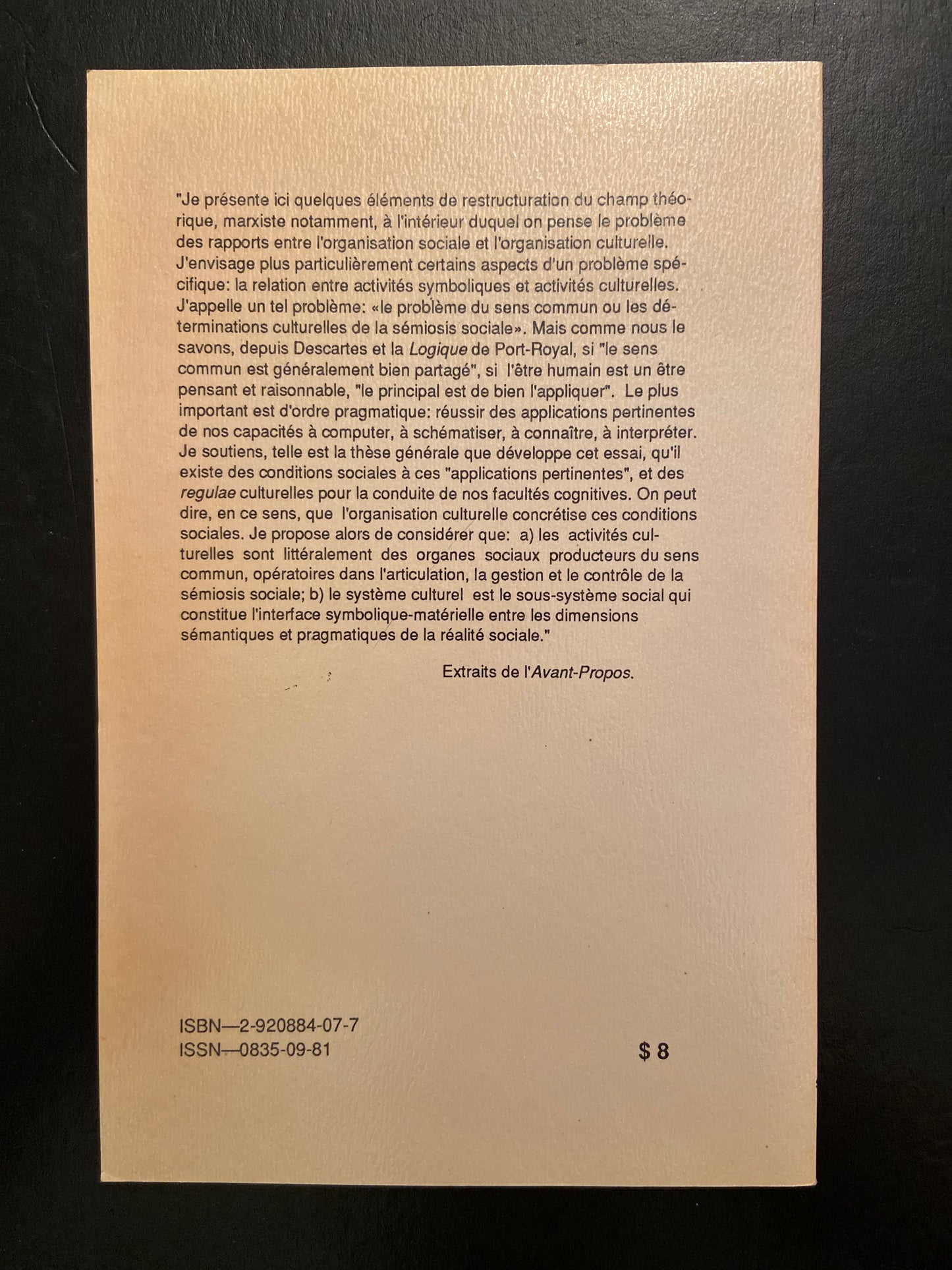 VERS UNE REDÉFINITION MATÉRIALISTE DU CONCEPT DE CULTURE