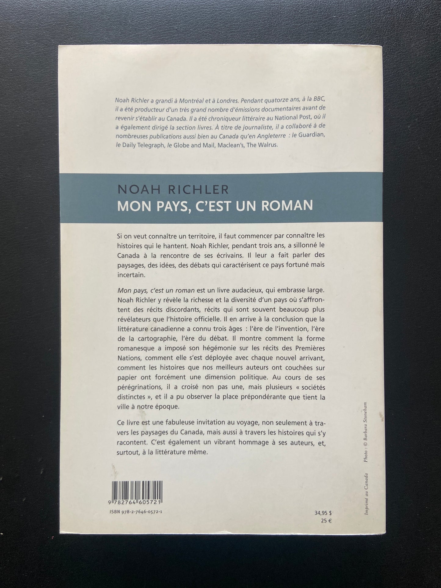 MON PAYS C'EST UN ROMAN - UN ATLAS LITTÉRAIRE DU CANADA