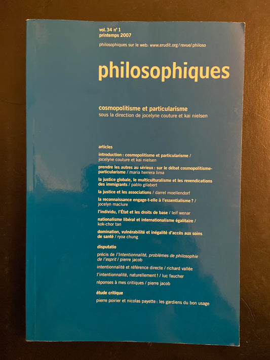 PHILOSOPHIQUES VOL. 34 N°1 - COSMOPOLITISME ET PARTICULARISME