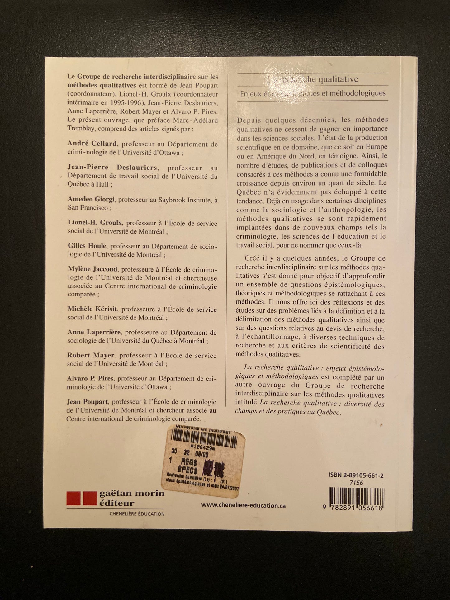 LA RECHERCHE QUALITATIVE - ENJEUX ÉPISTÉMOLOGIQUES ET MÉTHODOLOGIQUES